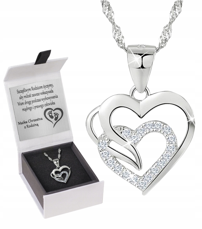 Srebrny naszyjnik serce srebro próba 925 łańcuszek damski rodowany grawer