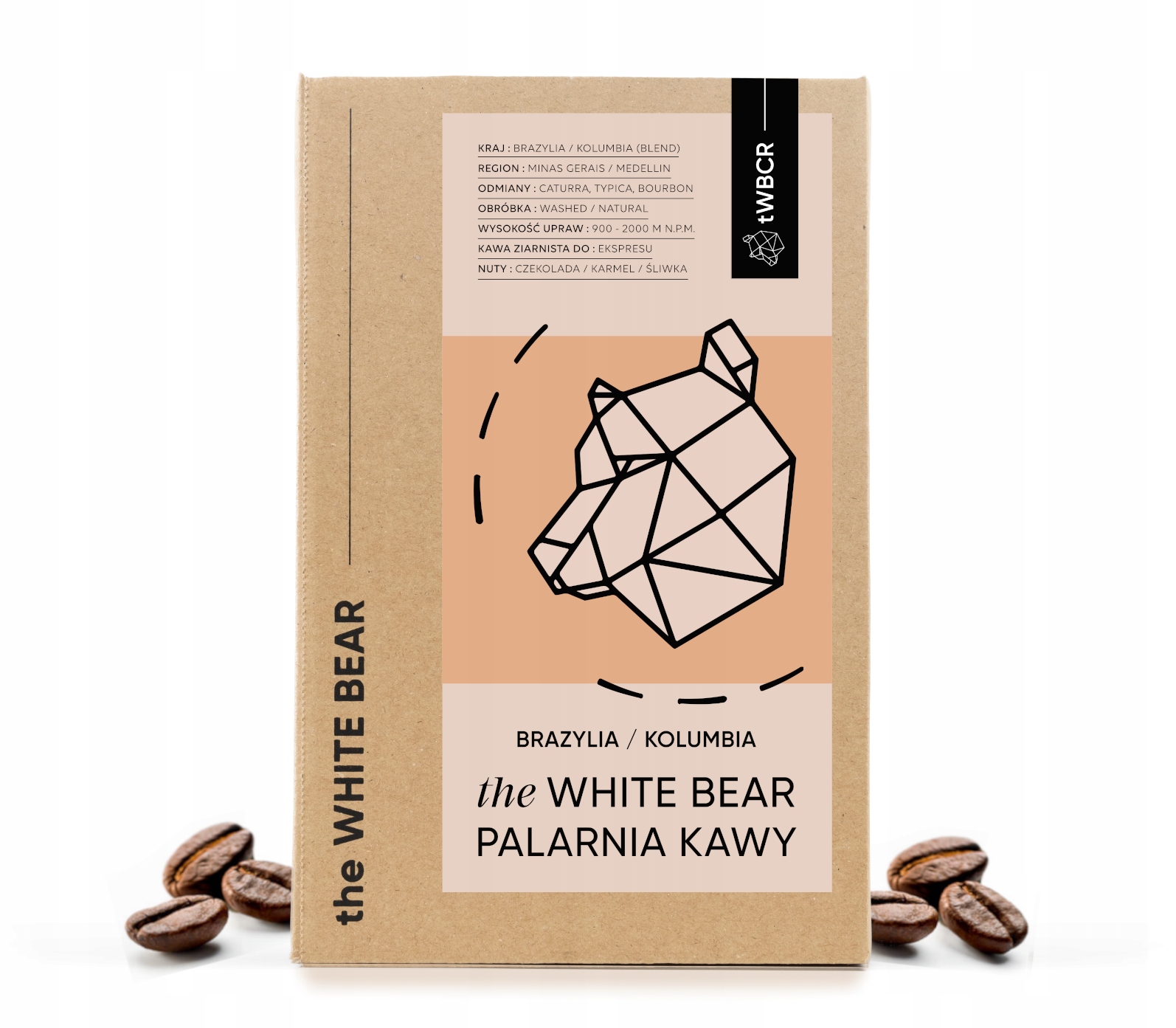 Levně Káva zrnková Arabica The White Bear Brazílie/Kolumbie 1000 g