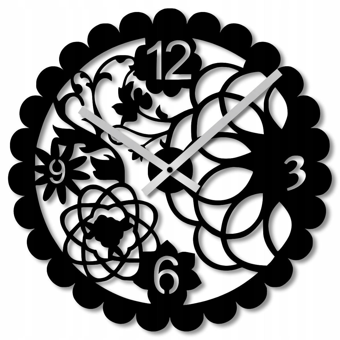 Nástěnné Hodiny 50 cm Nástěnné Hodiny Velké Dřevěné Hodiny Černé Květiny