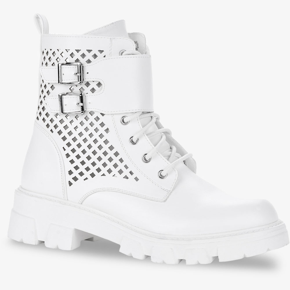 BOTKI DAMSKIE WORKERY AŻUROWE MODNE OBUWIE KLAMRY PLATFORMA r 40 Oryginalne opakowanie producenta pudełko