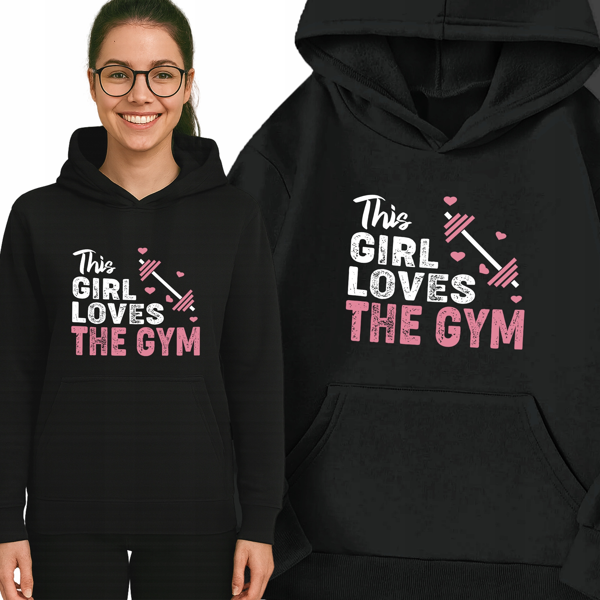 Mikina Černá This Girl Loves Gym S Kapucí Teplá Módní Vzor XXL