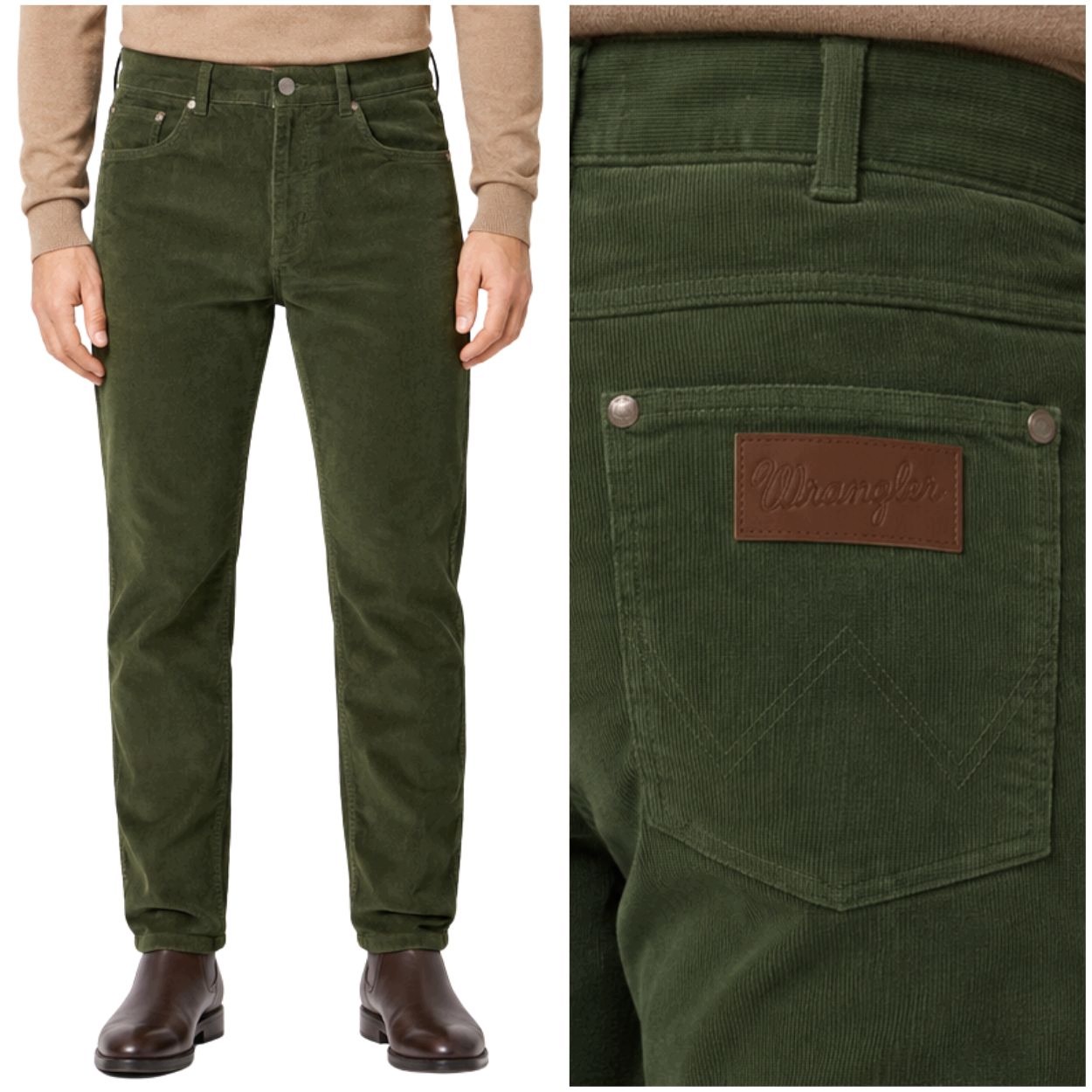 Wrangler Greensboro Forest Night jednoduché zelené manšestrové kalhoty W44 L34