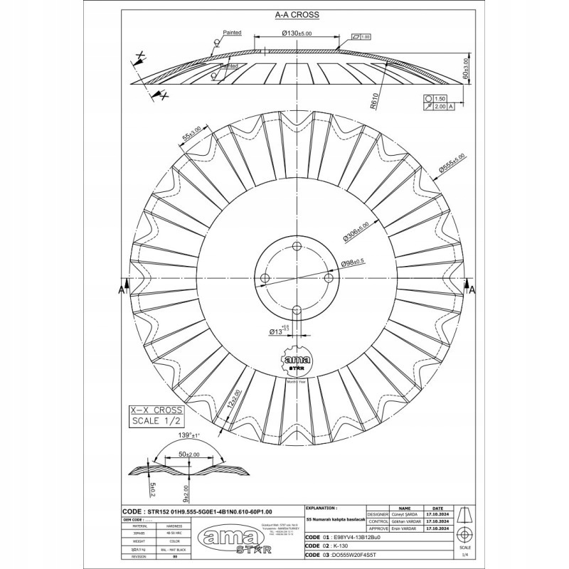 Talíř 560 mm, 4 otvory, tloušťka 5 mm DO555W20F4S5T