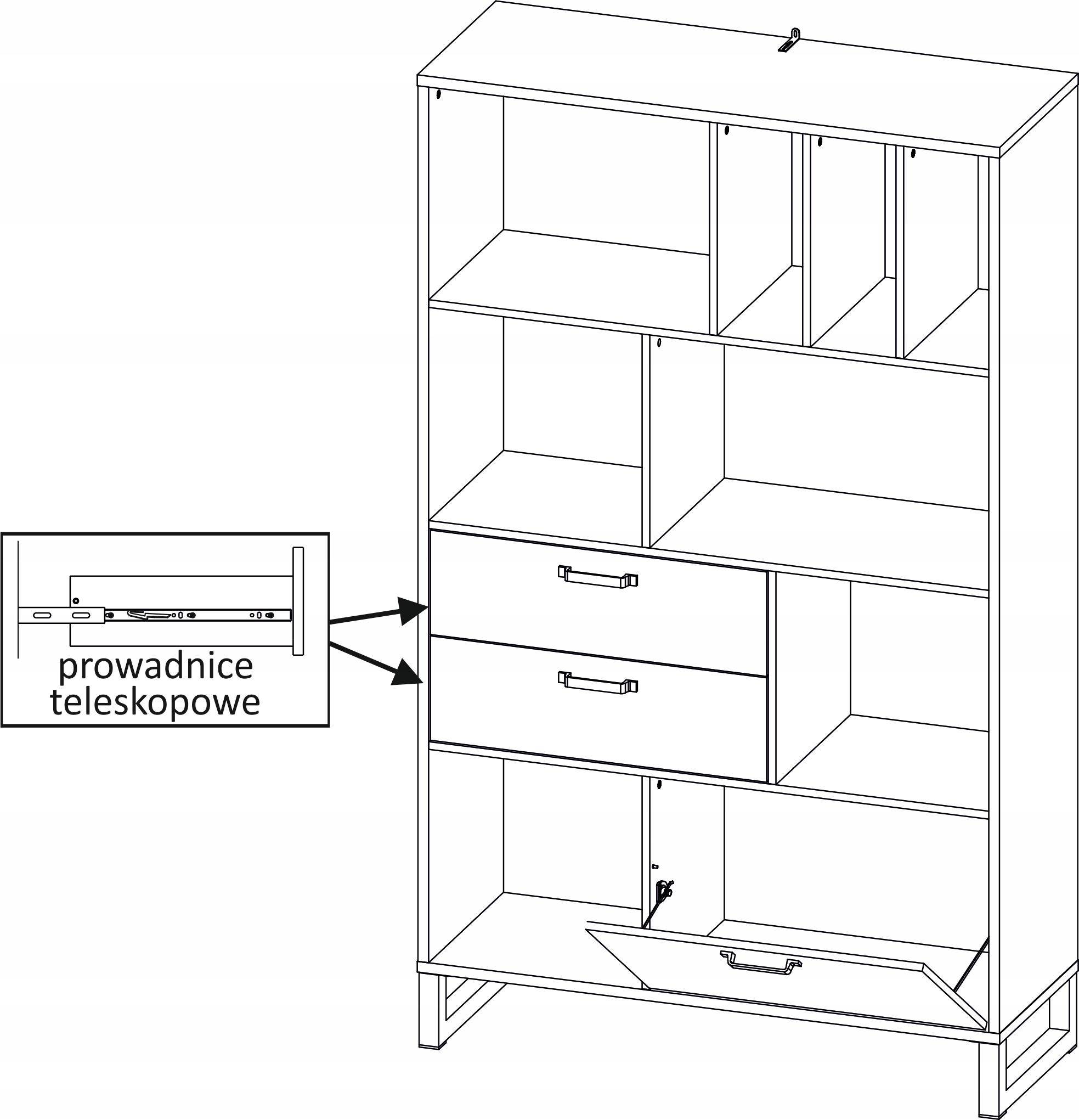 Regał otwarty, dużo półek, odcienie szarości, Bari Kolekcja Bari