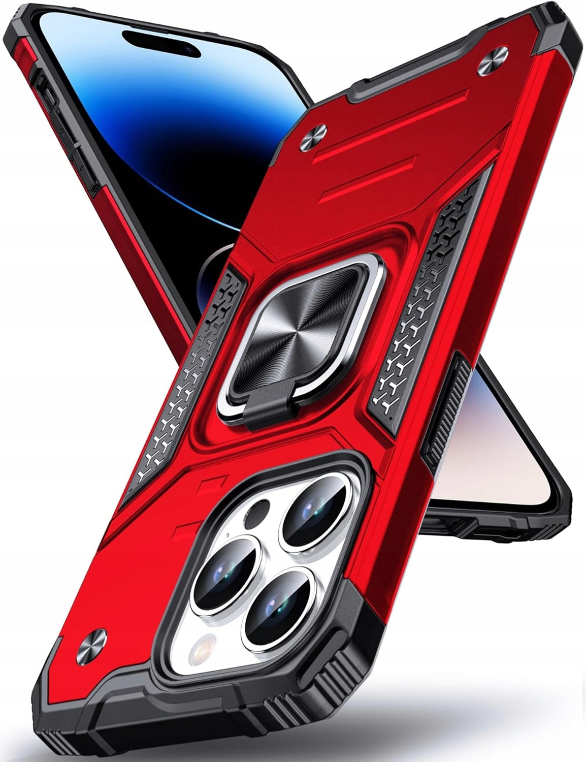 Etui pancerne iPhone 15 Pro z ringiem MagSafe Dasfond czerwone