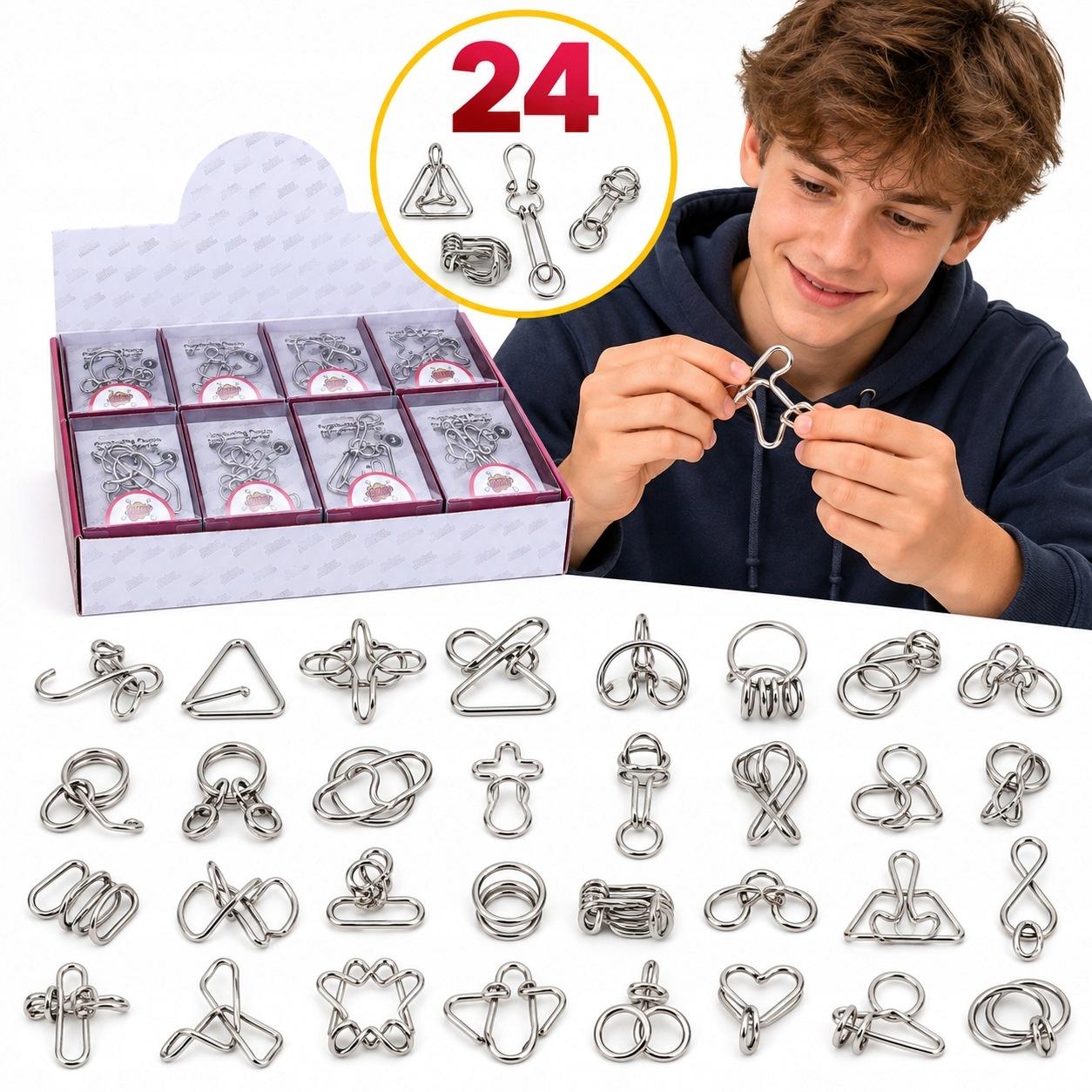 Łamigłówki Metalowe 24 Szt Puzzle Logiczne Iq Zestaw Dla Dzieci Dorosłych
