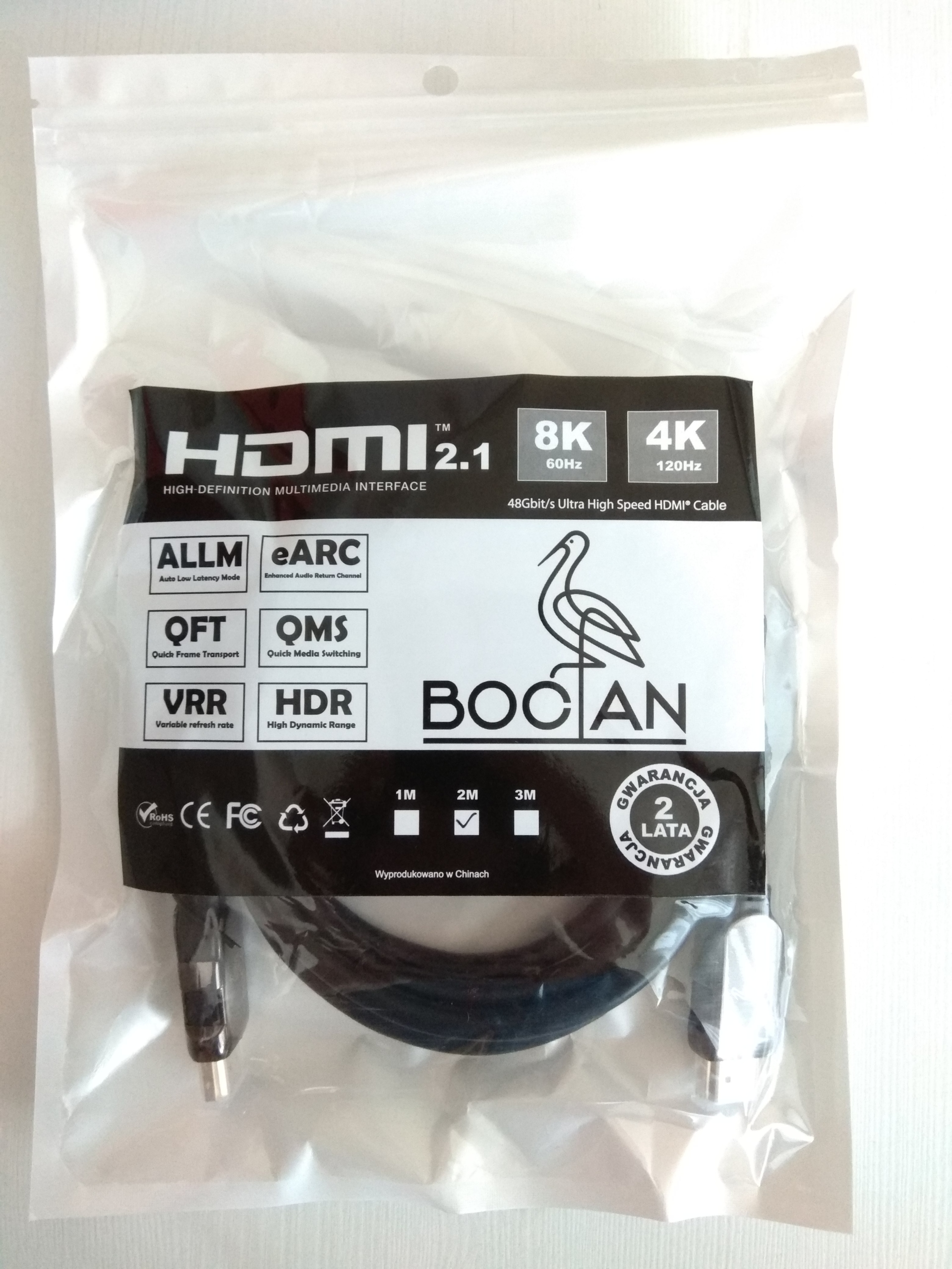 Kabel HDMI 2.1 PREMIUM 4K 8K 60HZ MIEDŹ 48Gbps 2m Złącza HDMI - HDMI