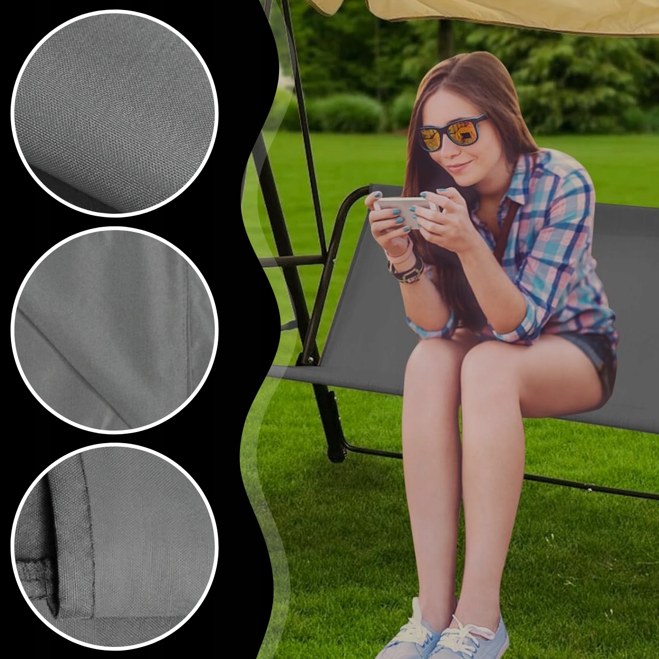 MATERIAŁ SIEDZISKO HUŚTAWKA PODKŁADKA DO HUŚTAWKI SIEDZISKO SZARY 114CM Szerokość siedziska 93 cm