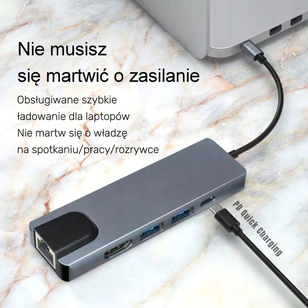 KNLLVZN TC15 HUB USB-C Adapter for 5 Inputs gray Stan opakowania oryginalne