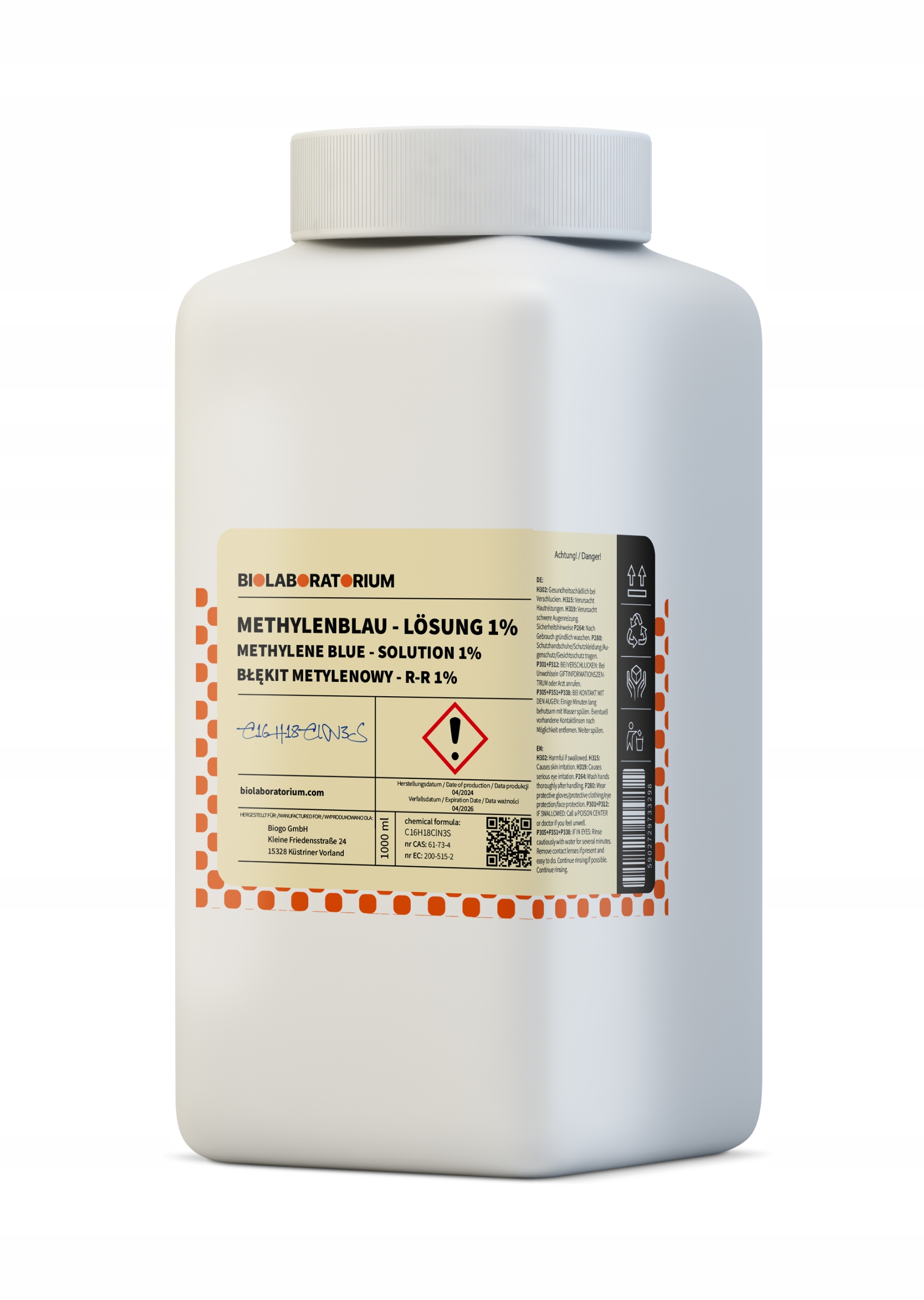 Světle Modrá modrý roztok 1% – čistý 1000 ml Biolaboratorium