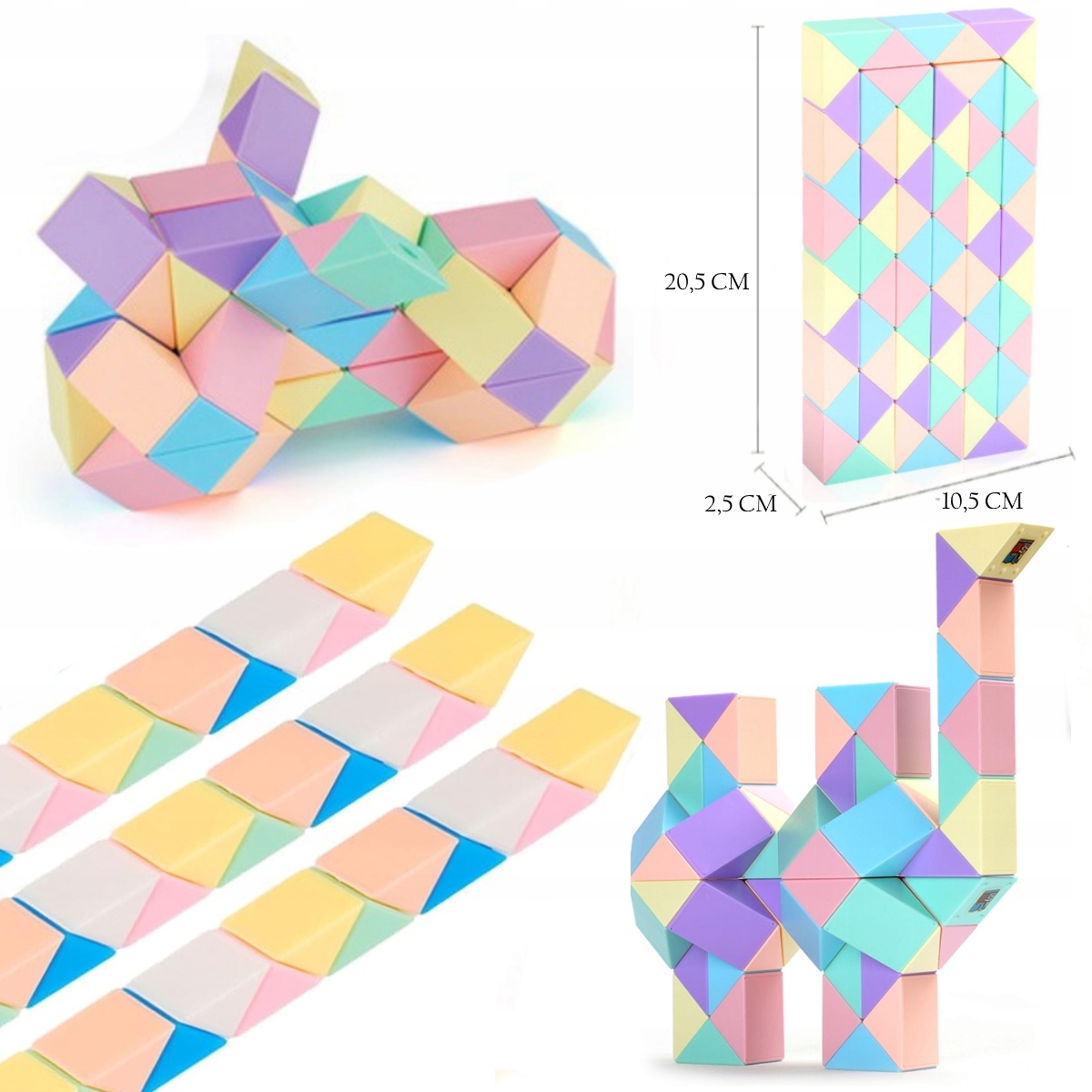 UKŁADANKA MAGICZNY WĄŻ MAGIC SNAKE PASTELOWY 72 EL Materiał plastik