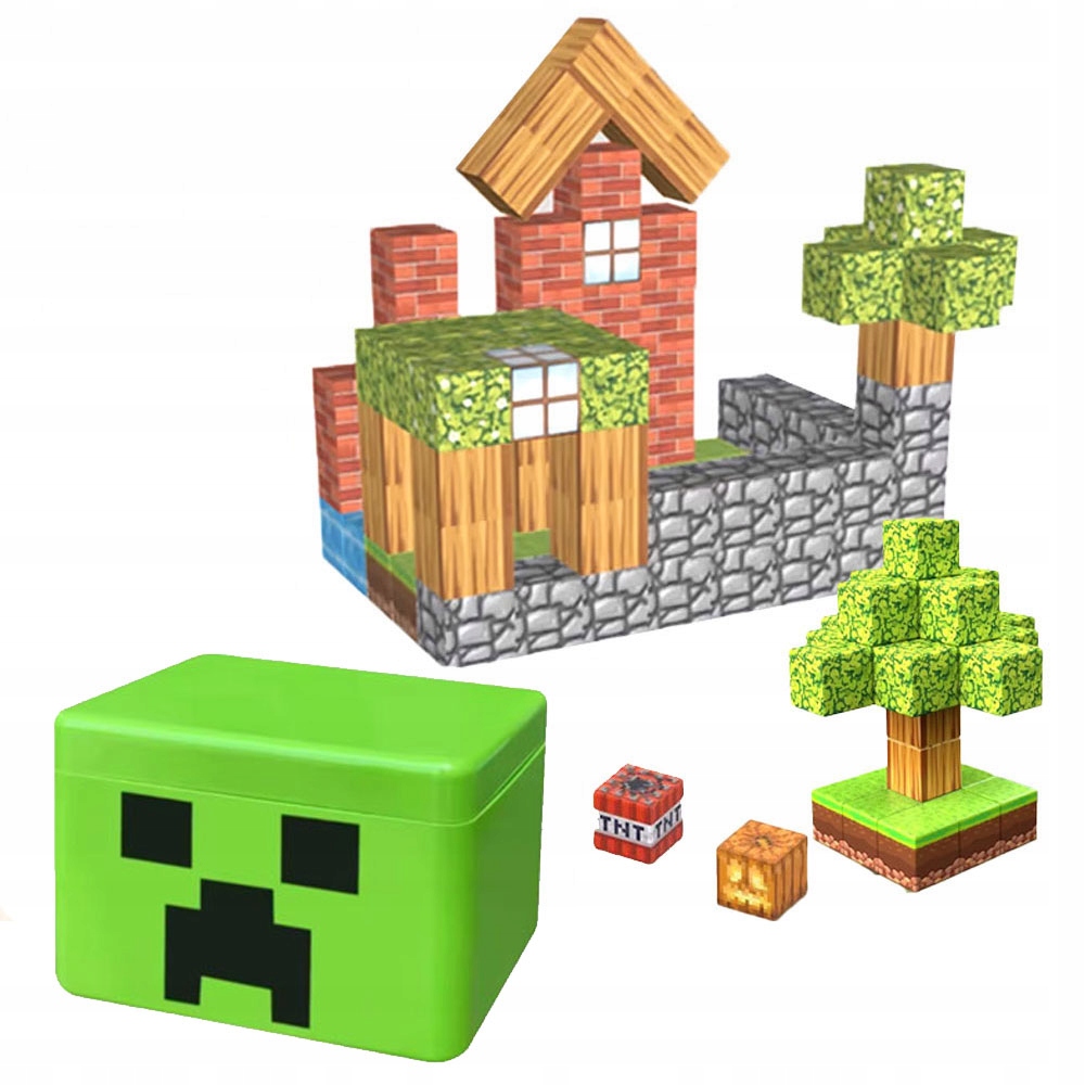 MAGNETYCZNY ZESTAW KLOCKÓW JAK MINECRAFT 150 KLOCKÓW 6 FIGUREK BOX CREEPER