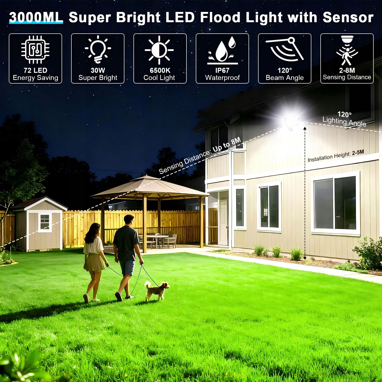 Naświetlacz LED 30W Z Czujnikiem Ruchu 3000lm IP67 2 Sztuki INDMIRD — miniatura 2