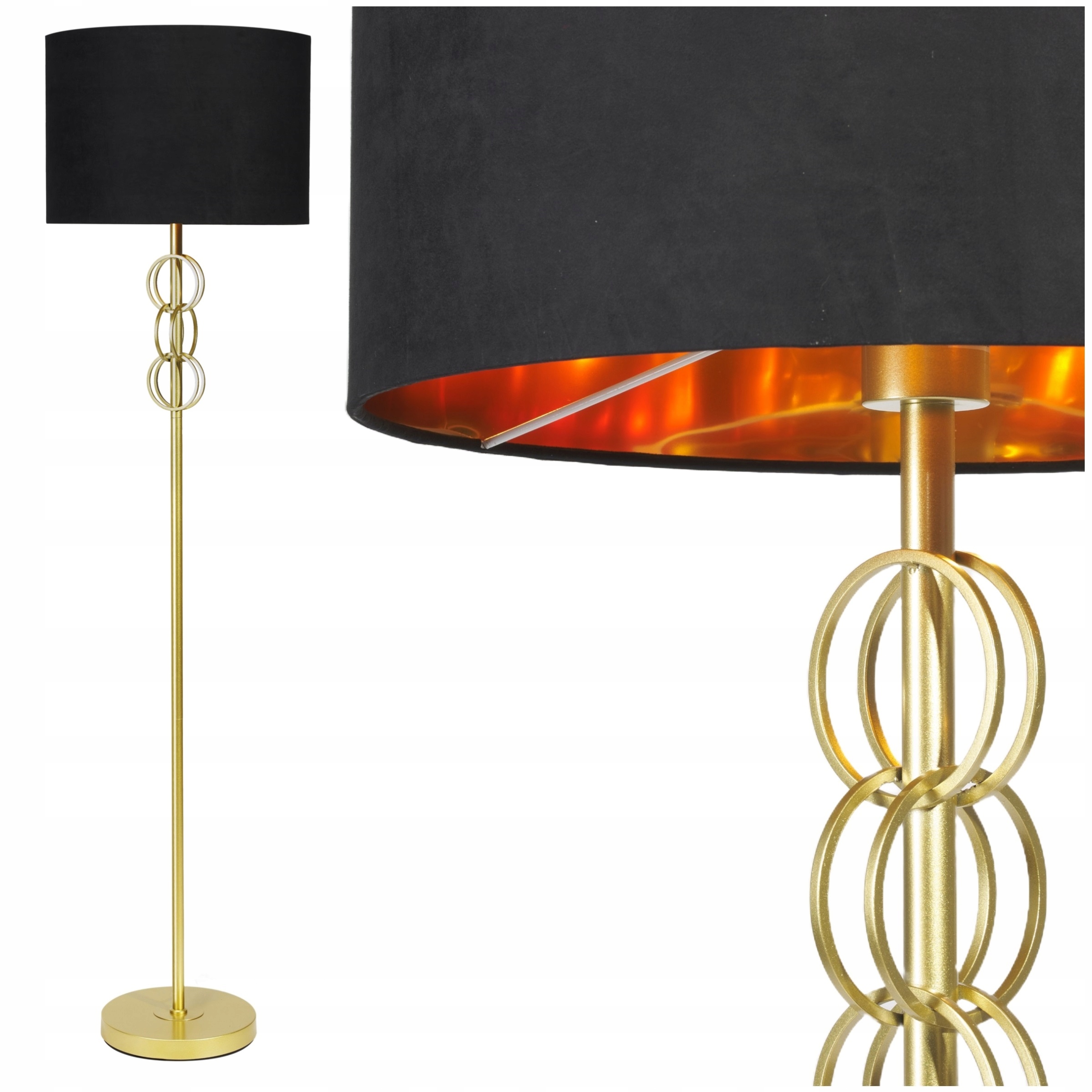 Lampa Stojąca Podłogowa Czarny Welur Złota Do Salonu Nowoczesna Glamour Led