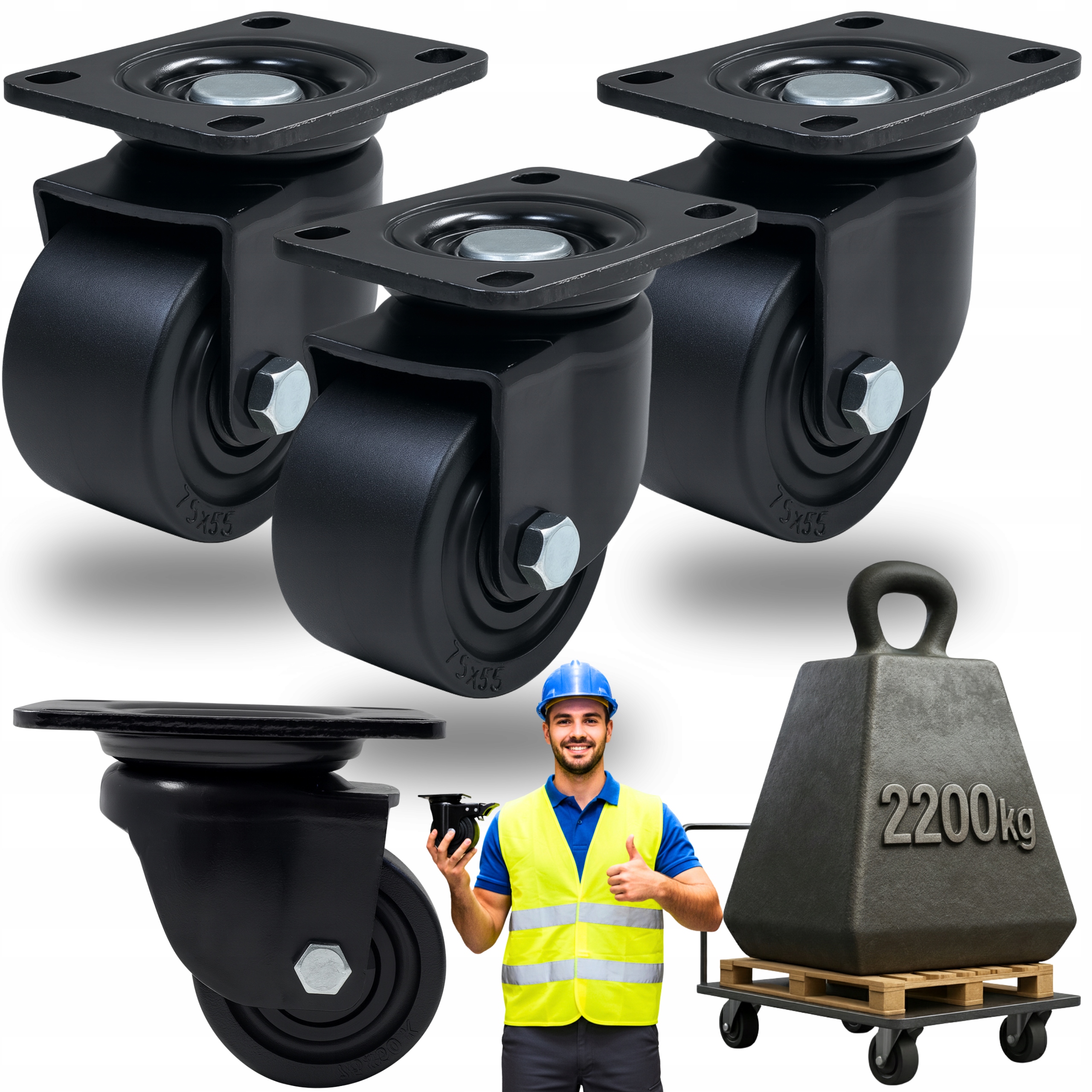 Kolečka 65mm Otočná Sada 4ks pro Velké Zatížení 2200KG Polyamid Silné