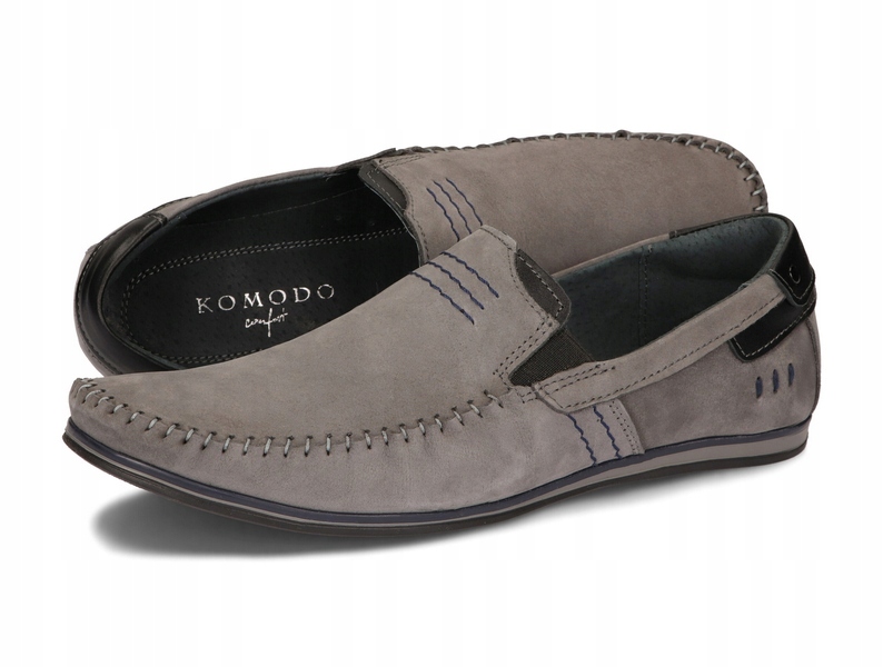MOKASYNY BUTY MĘSKIE SKÓRA CASUAL 876 SZARY 43 Długość wkładki 28.5 cm