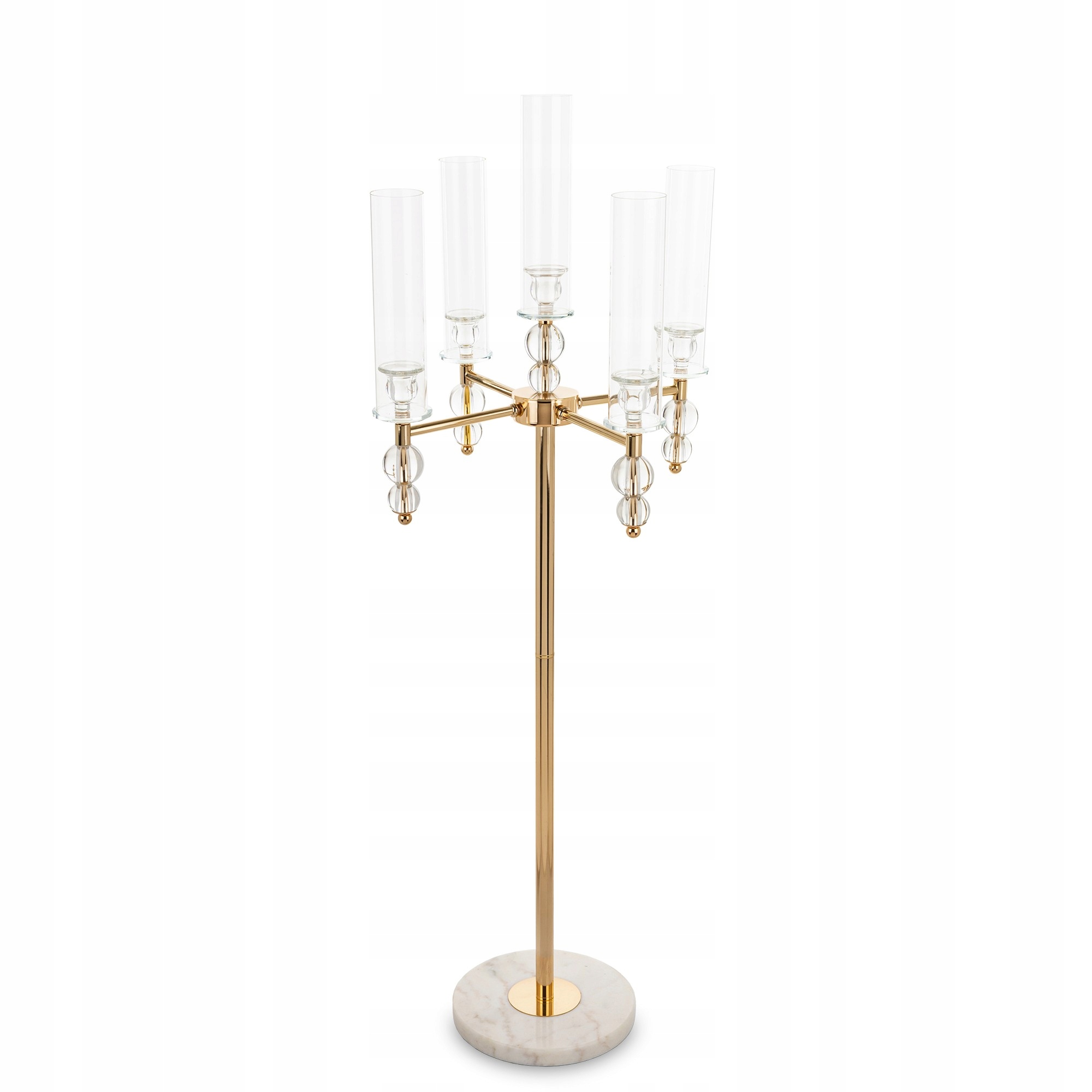 Zlatý kovový svietnik, mramorová podložka, 5 sviečok, kráľovský palác