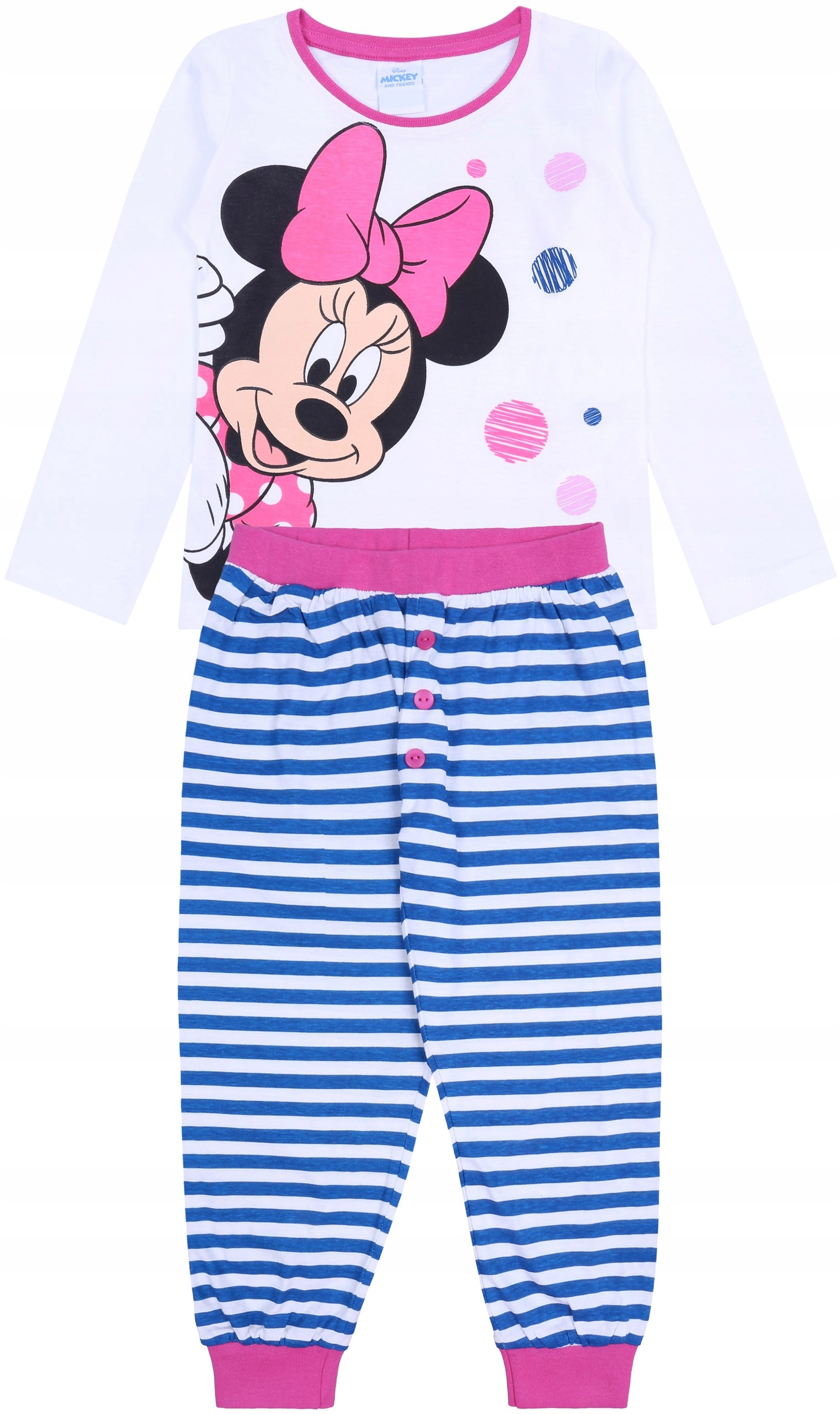 

Biała piżama dziewczęca w paski Myszka Minnie