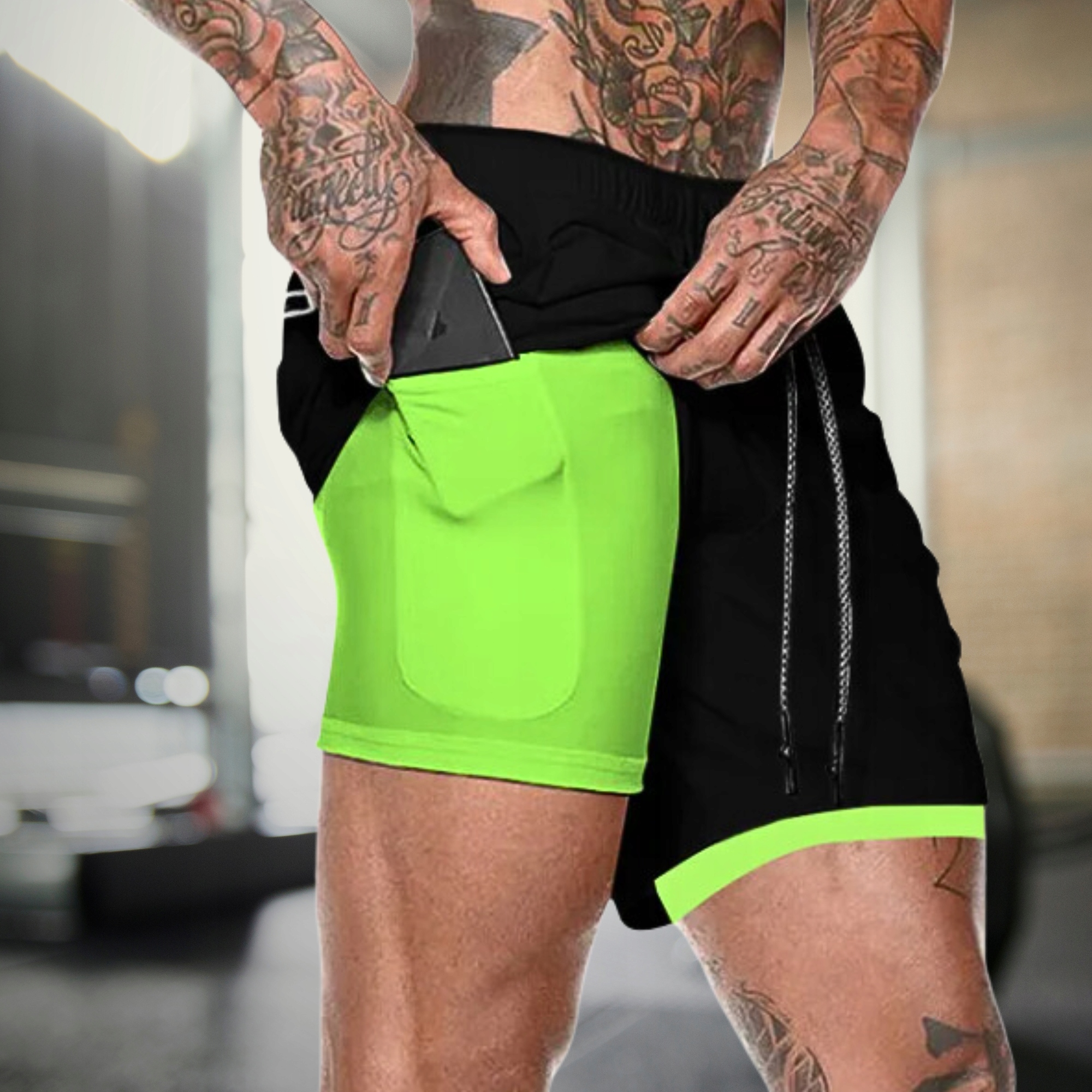 SPODENKI MĘSKIE SPORTOWE SZORTY KIESZEŃ NA TELEFON DO BIEGANIA NA ROWER XL Marka bez marki