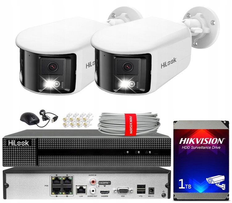 Sada monitorování Ip 6MPx 2 kamery Panorama 180° Nvr Disk Hikvision