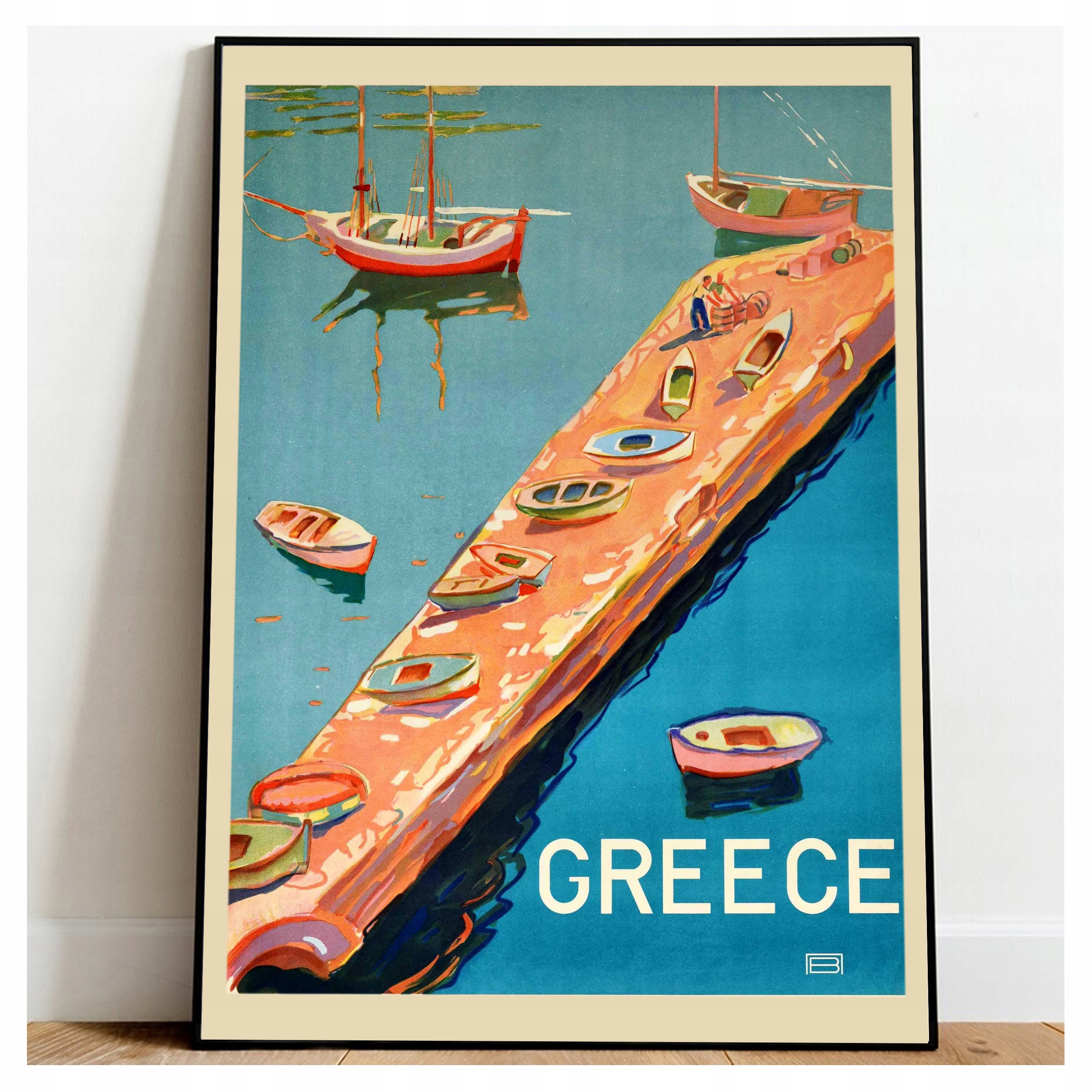 

Plakat turystyczny Grecja Morze Port Łódki A3
