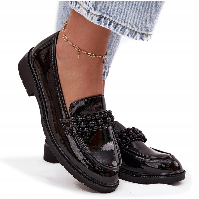 Dámské Lakované Mokasíny S Korálky S.barski HY52-541 Černé 37