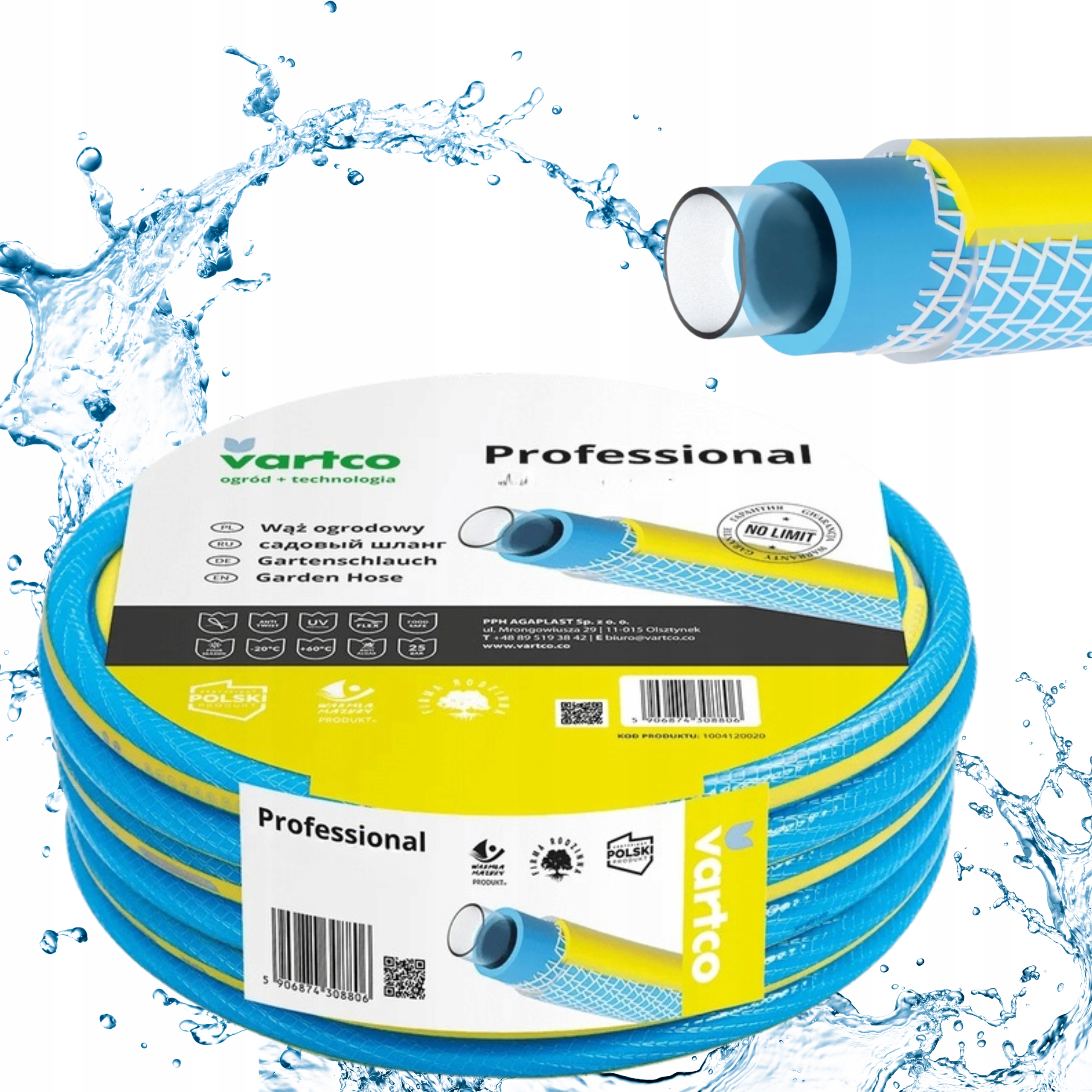 Wąż Ogrodowy Vartco Professional 20m 1" 4 Warstwy Niełamliwy Wytrzymały