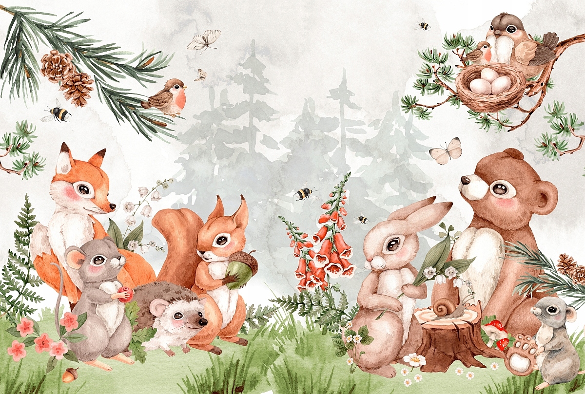 

Tapeta zwierzątka leśne, leśna przygoda Na Wymiar