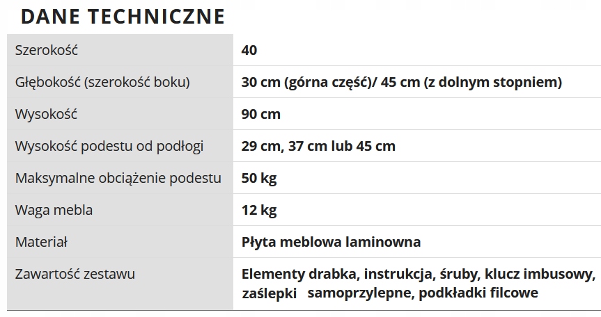 Drabek Kitchen helper Pomocnik kuchenny Biały Wysokość siedziska 45 cm