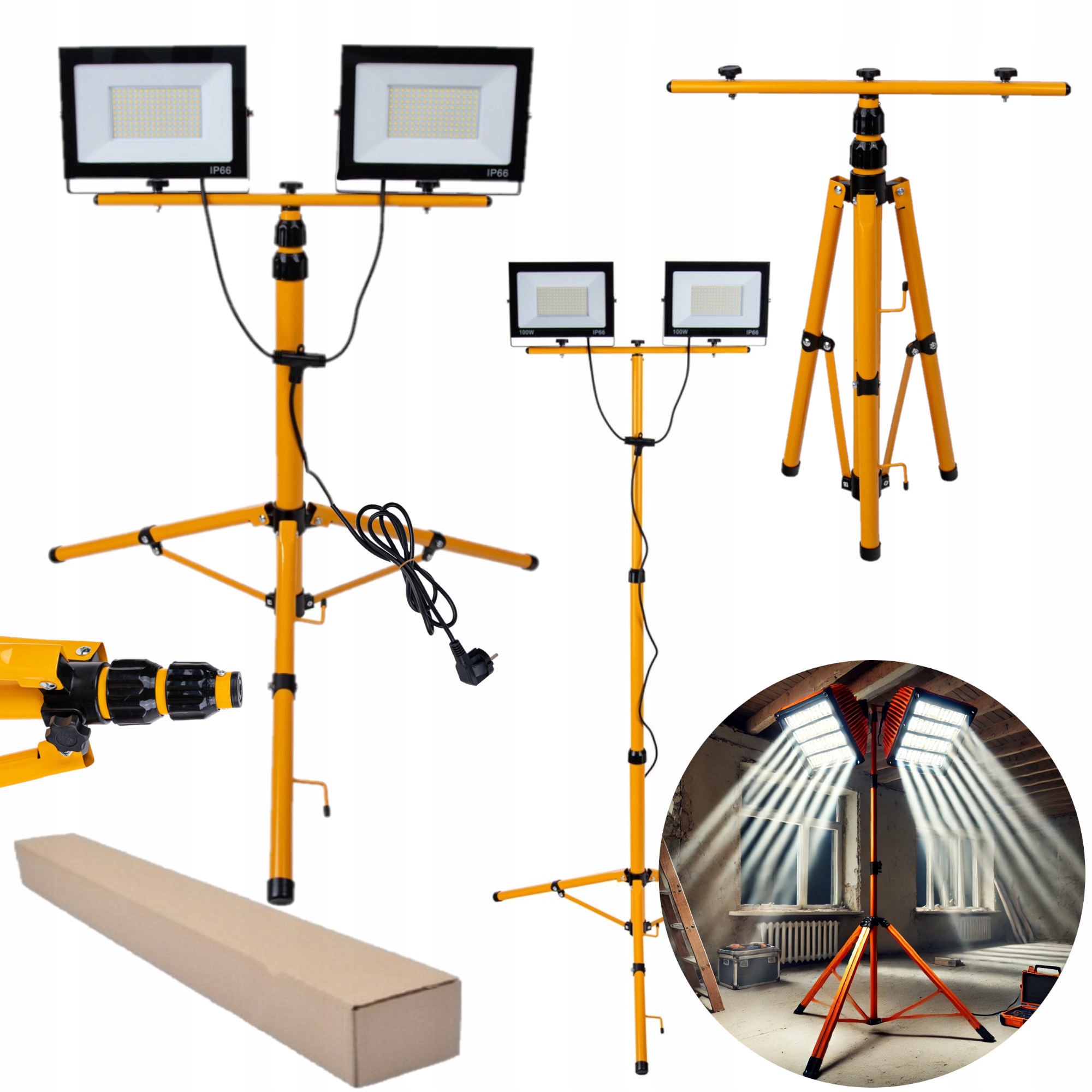 Osvětlovač 100 W Halogenový stavební Led lampa Mocná Skládací stojan 60-160 cm