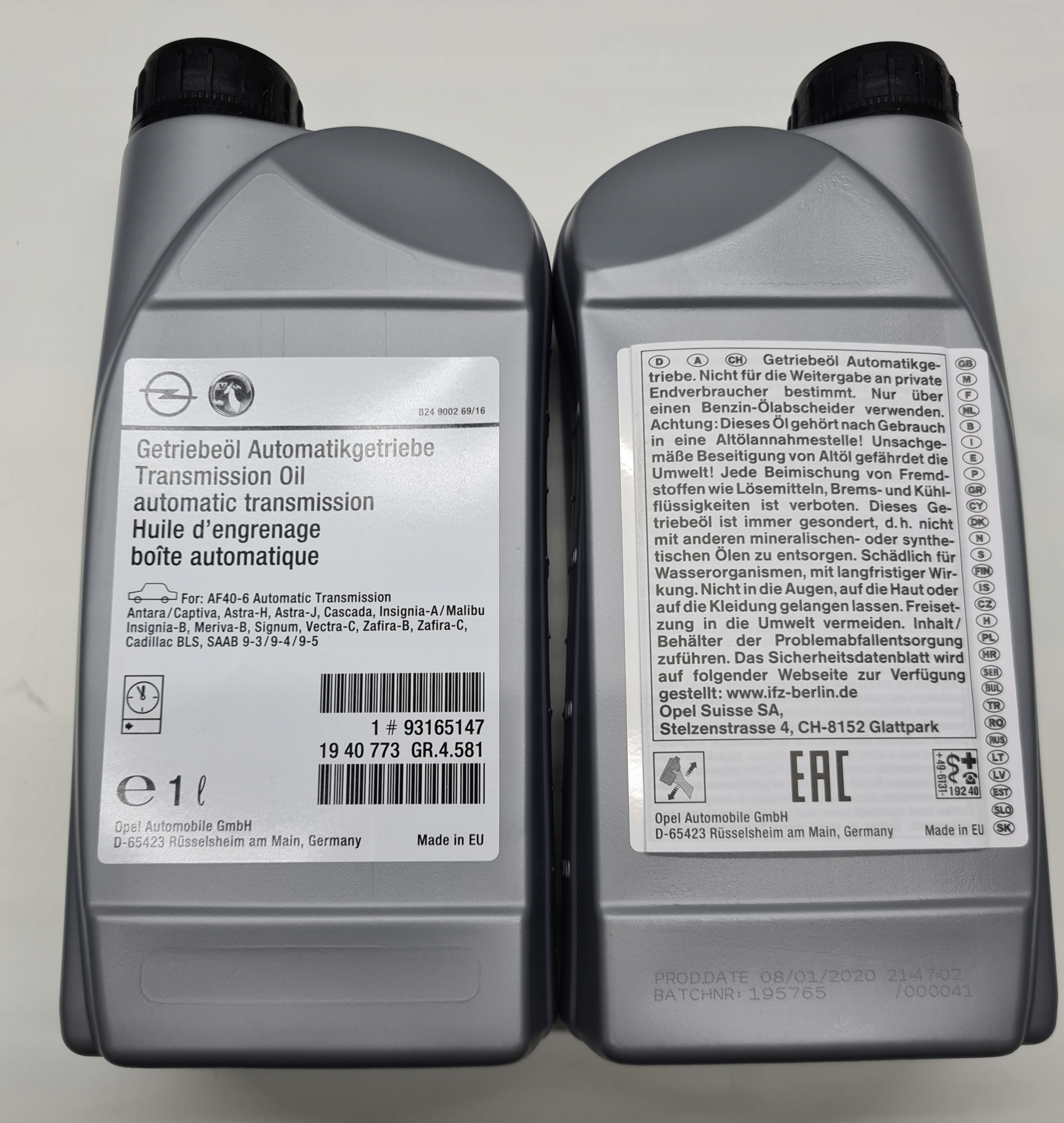 OLEJ DO SKRZYNI AUTOMATYCZNEJ AF-40 OPEL KPL. WYM. Numer katalogowy producenta 93165147