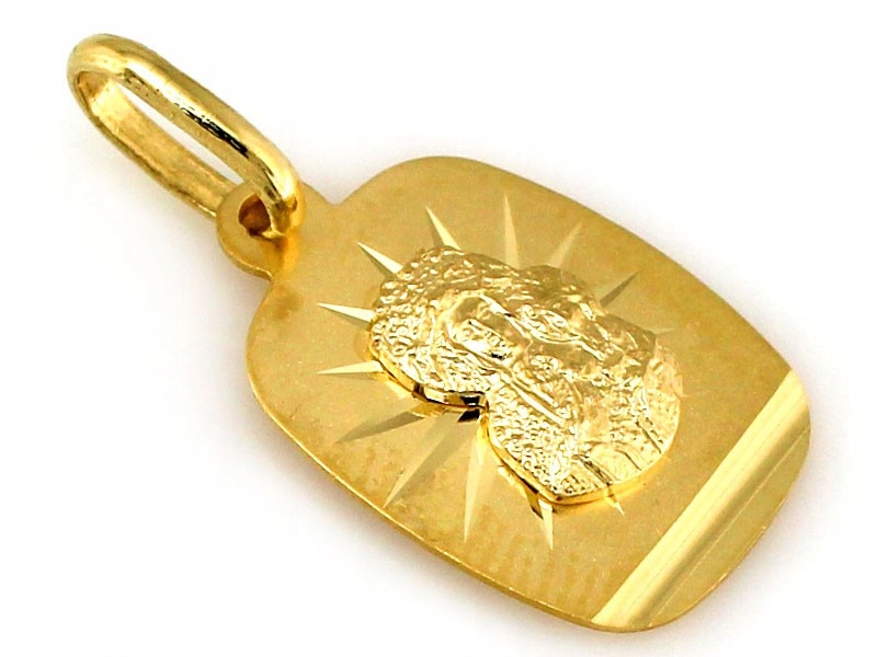 Zlatý obdélníkový medailon 585 s obrázkem Panny Marie Čenstochovské