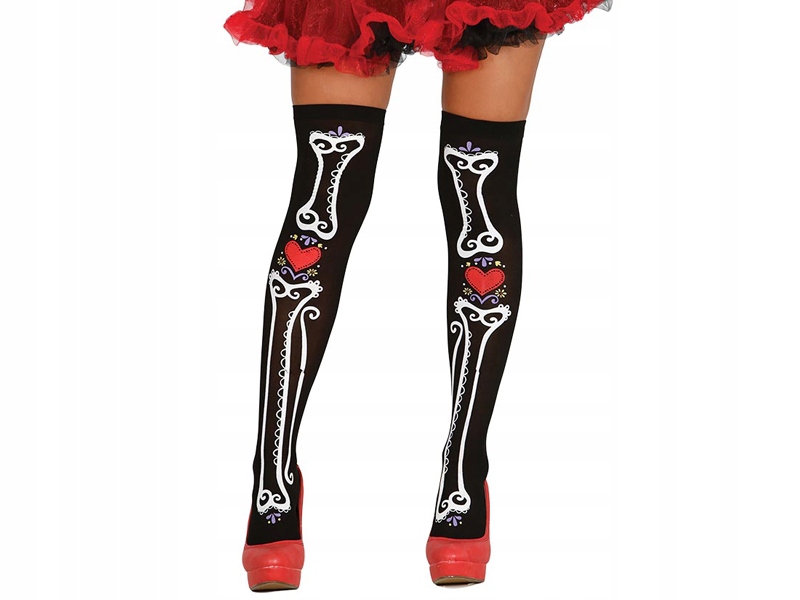 

Zakolanówki Los Muertos Kości Halloween Czarne