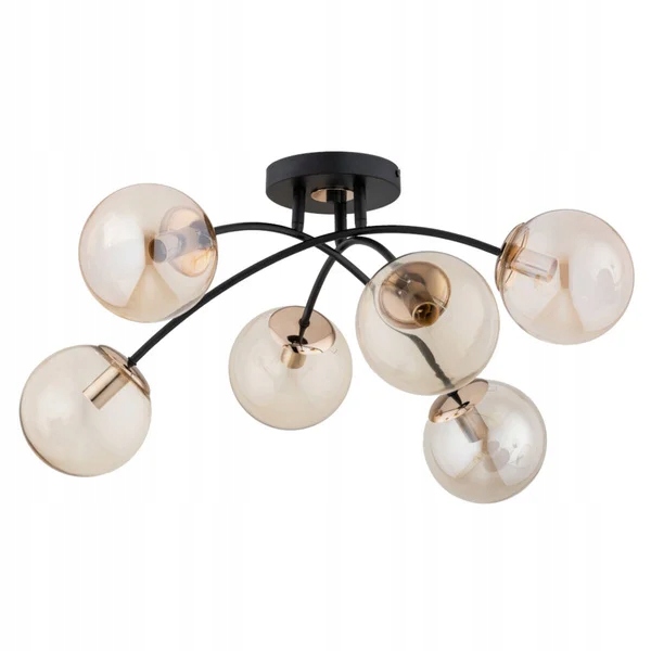 Moderná stropná lampa glamour čierna zlatá sklenené gule 6 bodov Alfa