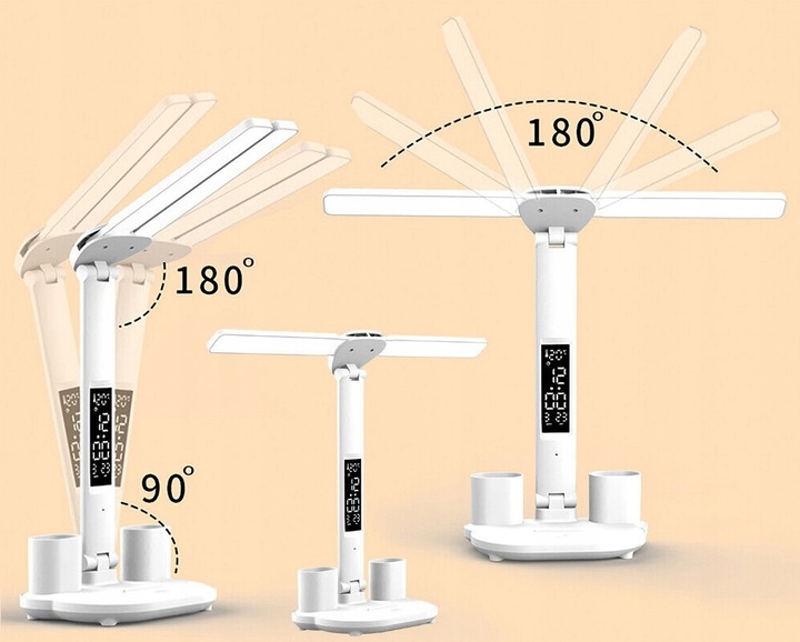 LAMPKA BIURKOWA BIUROWA KALENDARZ BUDZIK TERMOMETR Długość/wysokość 32 cm