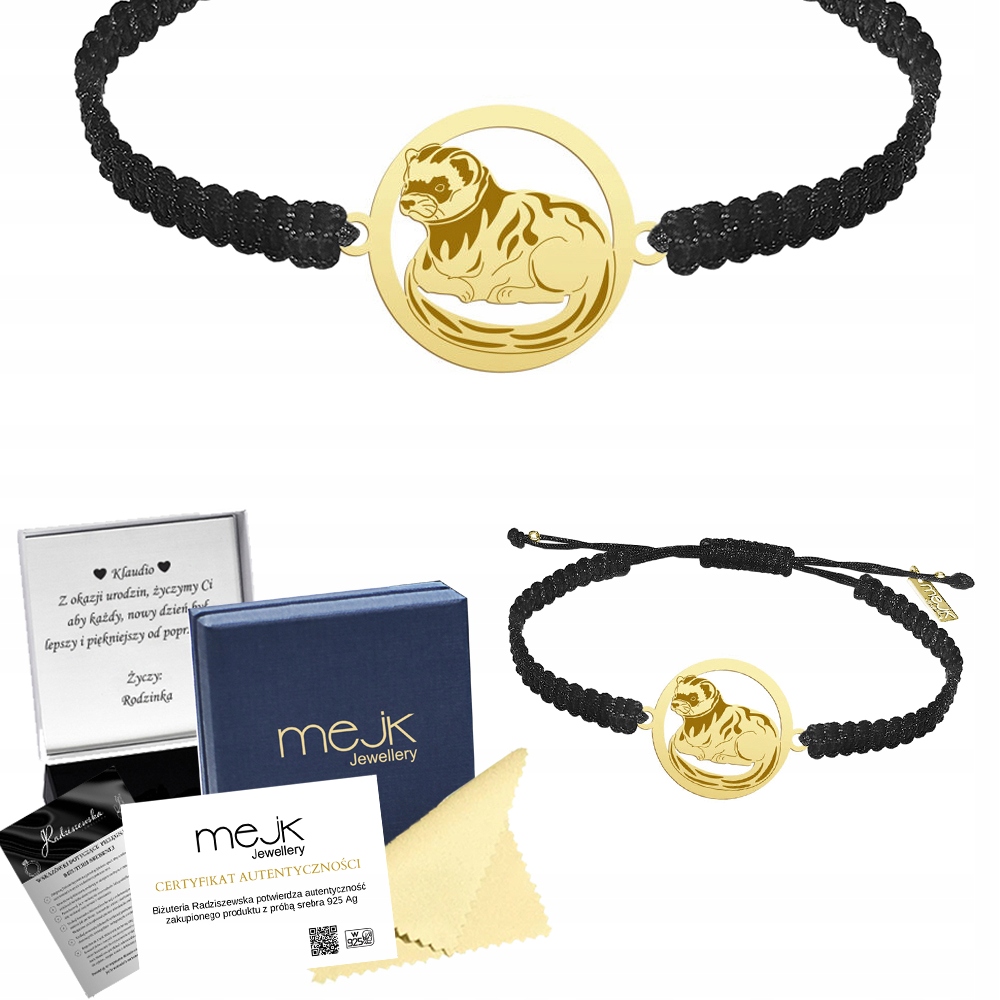 Zlatý náramek s fretkou 925 Makramé Dárek Šperky Gravírování Bonus