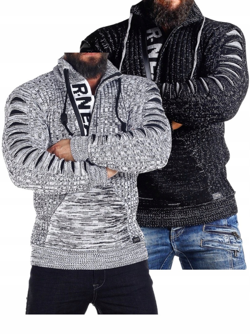 SWETER MĘSKI GRUBY GOLF ROZPINANY STÓJKA CZARNY - L Marka inna