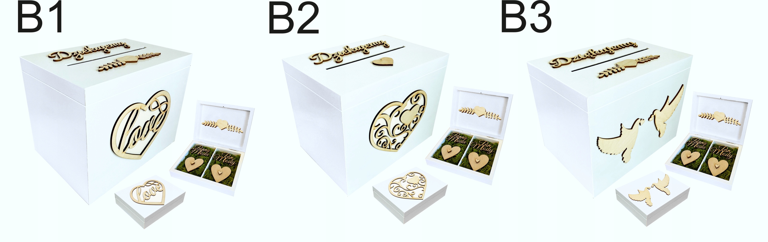 Drewniana skrzynka na koperty i obrączki zestaw komplet ślubny duży wesele Rodzaj inny