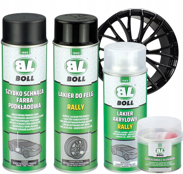 Zestaw do regeneracji felg Boll akrylowy czarny połysk 1650 ml spray