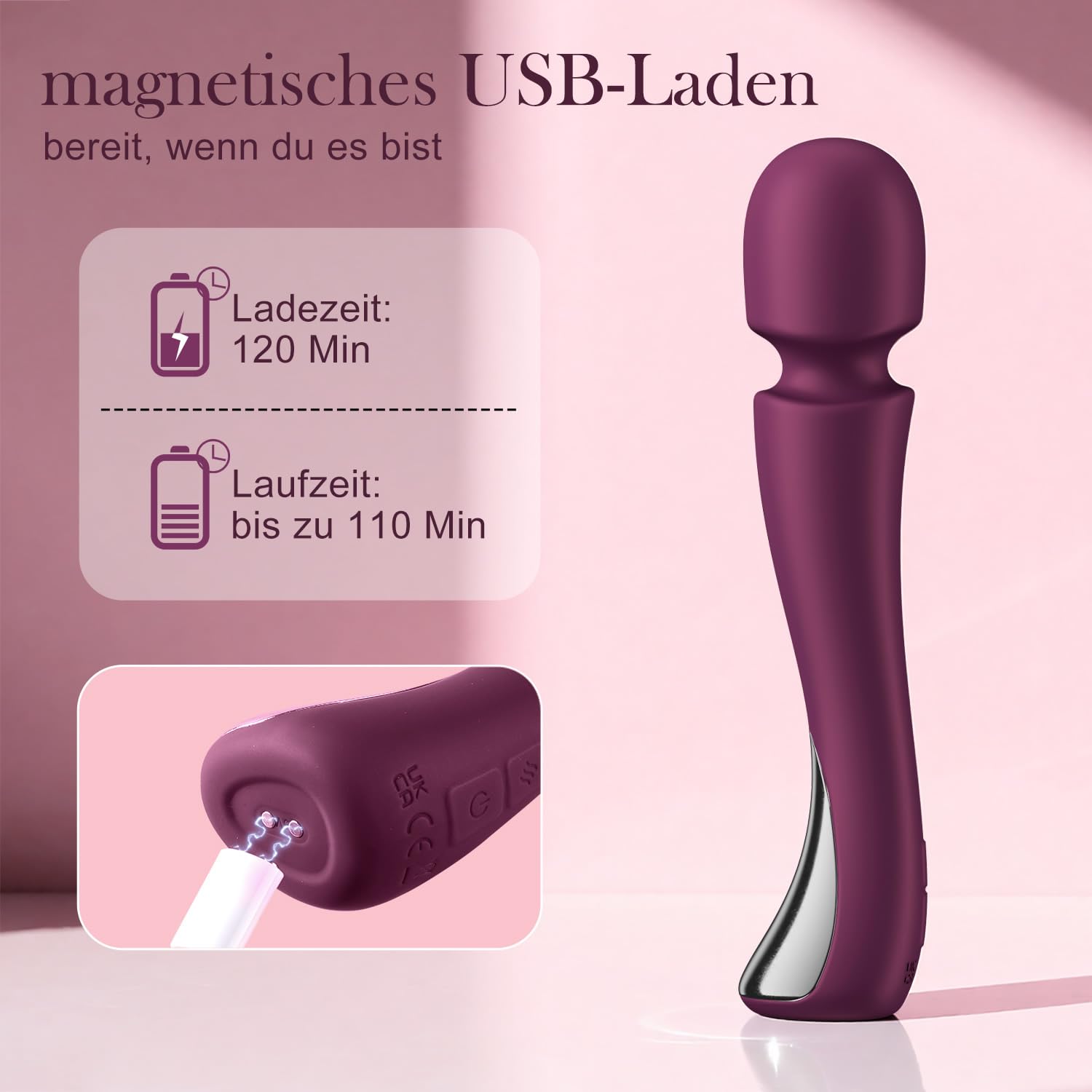 WAND Massager: Cichy Silikonowy Wibrator, 9 Trybów, Stymulacja G-Punktu — miniatura 8