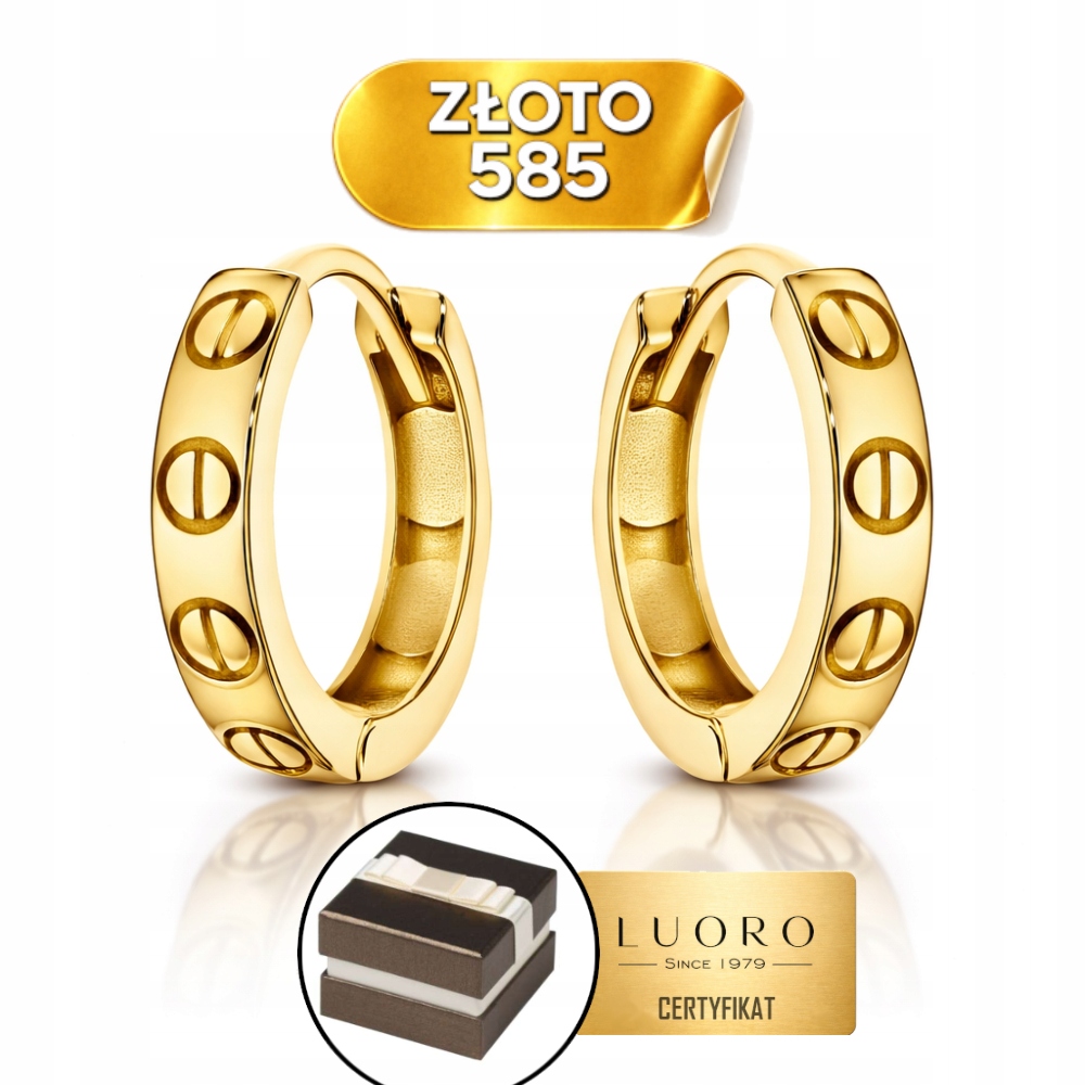 Náušnice Zlaté 585 14K Kolečka Kola S Ozdobou 1,3 CM Krabička Dárek