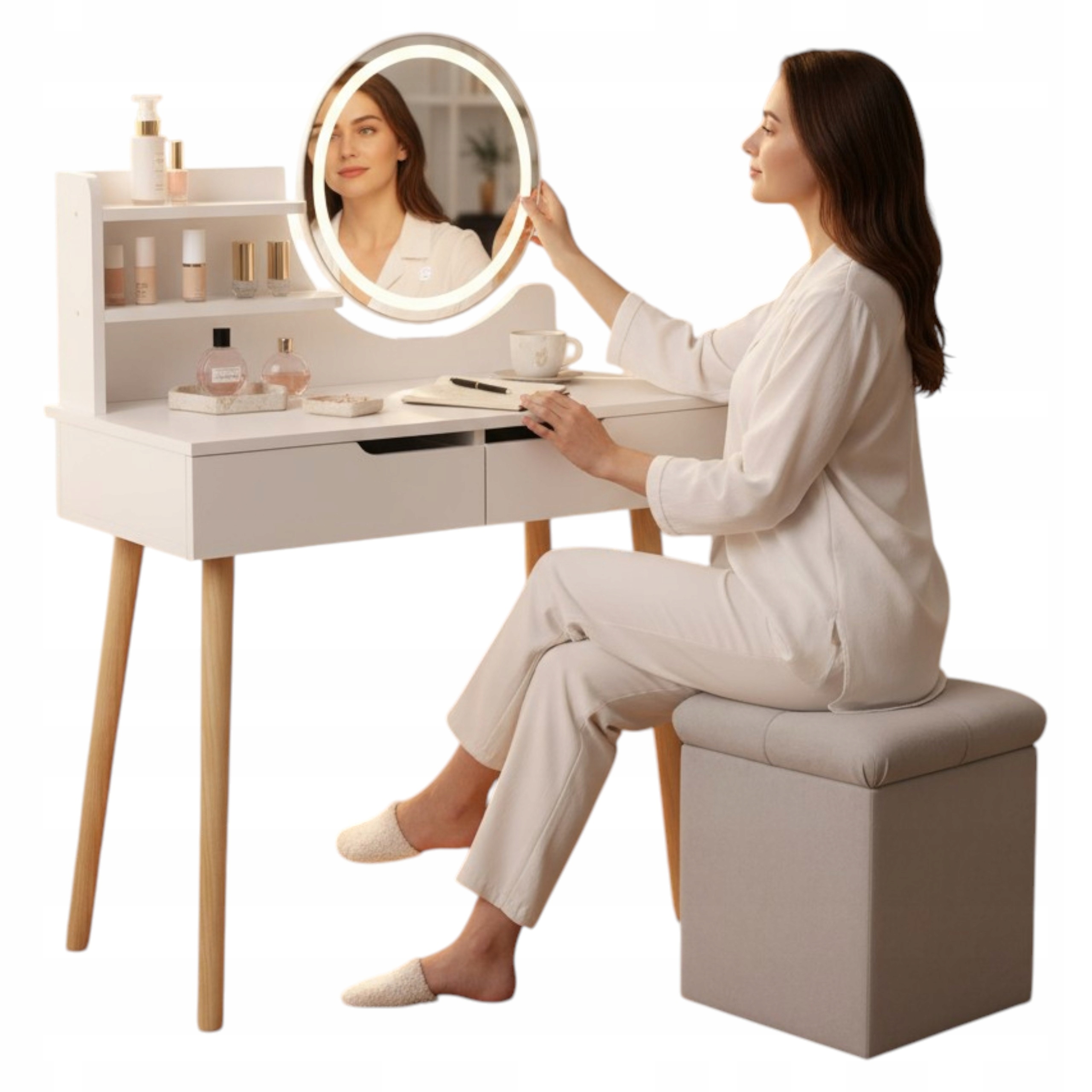 СТОЛ СО СВЕТОДИОДНЫМ ЗЕРКАЛОМ СКАНДИНАВСКИЙ ТУАЛЕТНЫЙ СТОЛИК ГЛАМУРНЫЙ КОСМЕТИЧЕСКИЙ МАКИЯЖ