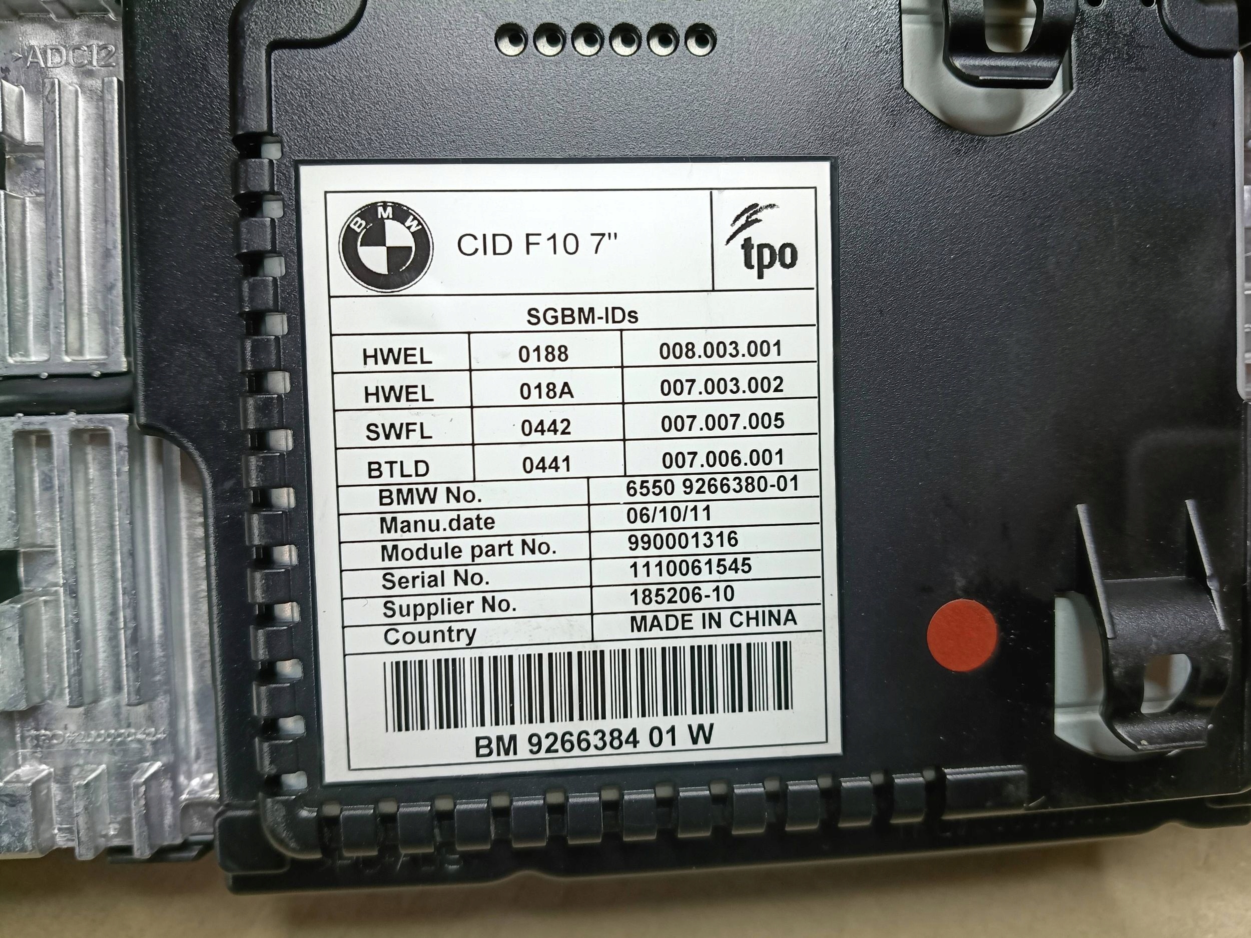 Display BMW 5 F10 F11 9266384