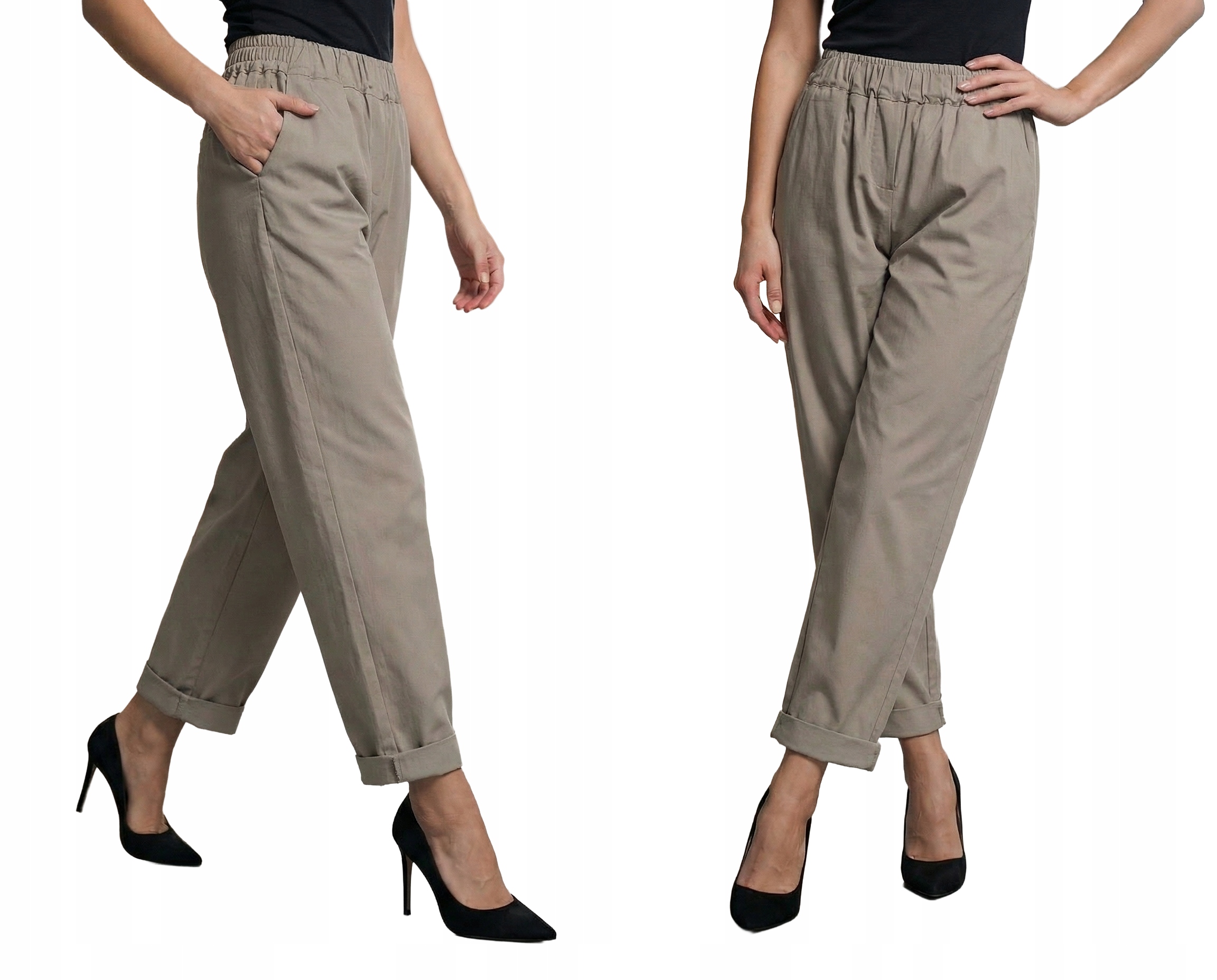 Spodnie Damskie Materiałowe Proste Luźne Mom Fit Beżowe Uni