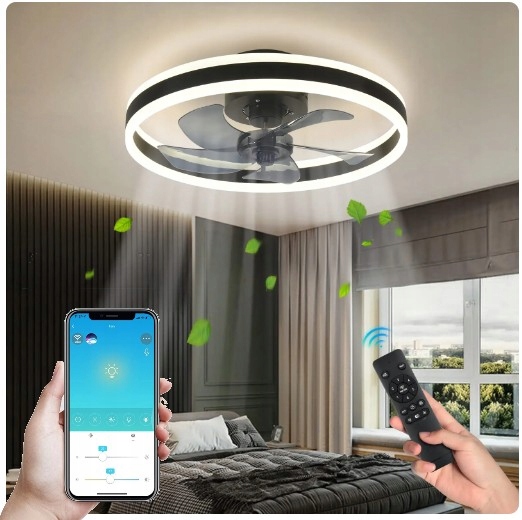 LAMPA SUFITOWA OKRĄGŁA Z WIATRAKIEM LED NOWOŚĆ 50CM czarna (Okrągła