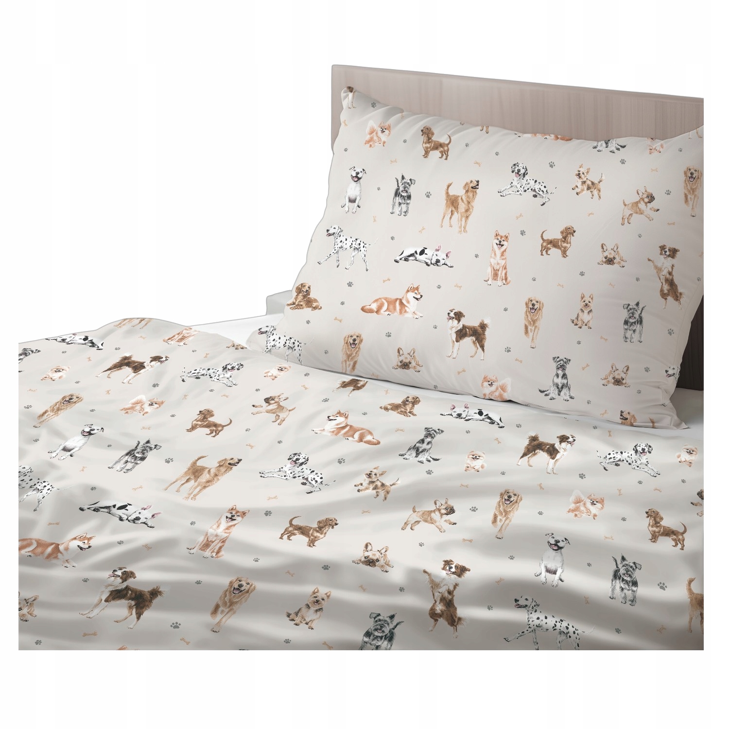 Komplet Pościeli 160x200 Bawełnianej na Zamek Błyskawiczny Beżowa w Pieski