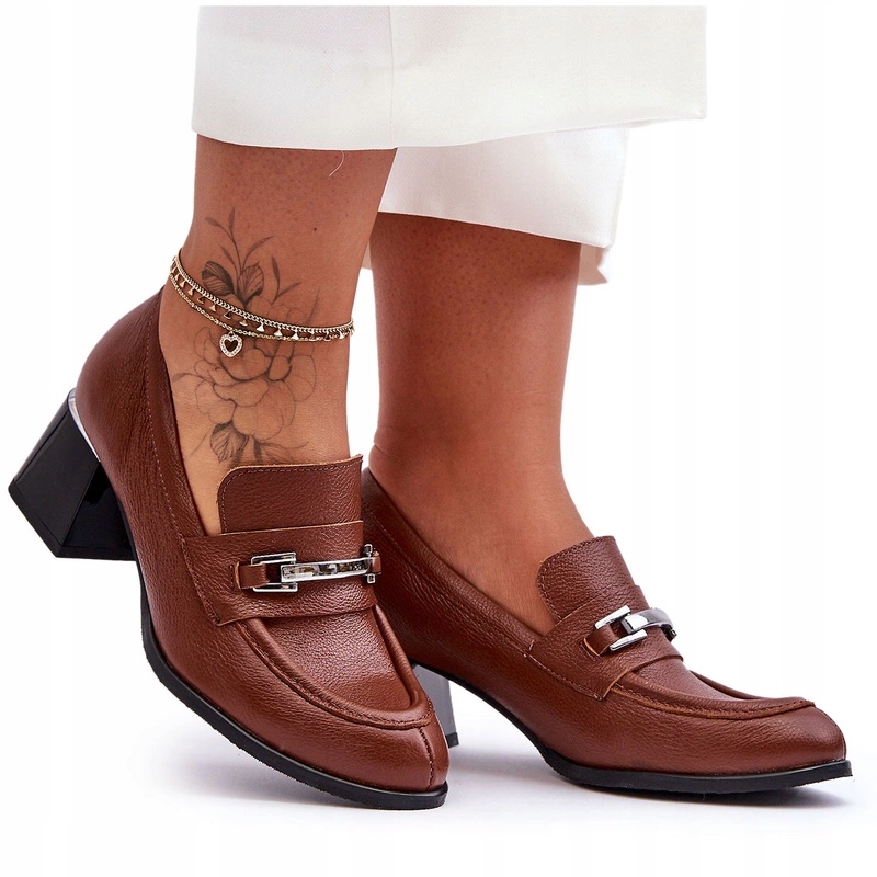 Pohodlné Kožené Lodičky Na Podpatku, Hnědé, Velikost 39