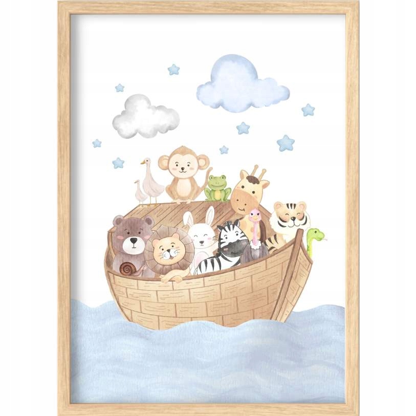 ZESTAW 3 PLAKATÓW 21x30 A4 ARKA NOEGO ZWIERZĄTKA ZWIERZĘTA TĘCZA NIEBIESKIE Kod producenta UbieramySciany