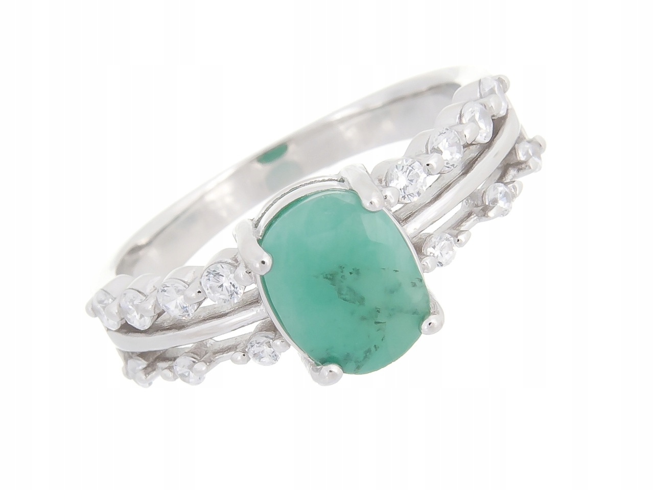 Rhodiovaný Prstýnek Vel .20 S Přírodním Dárek Smaragd