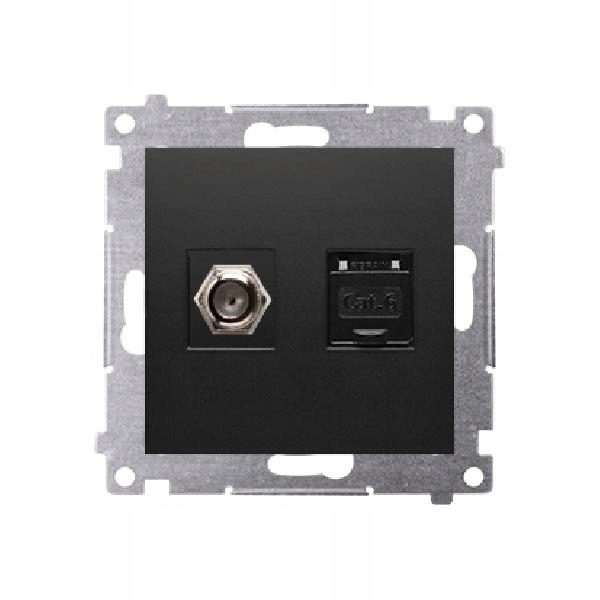 Simon 54 Gniazdo antenowe F + komputerowe RJ45 kat.6 czarny DASFRJ45.01/49